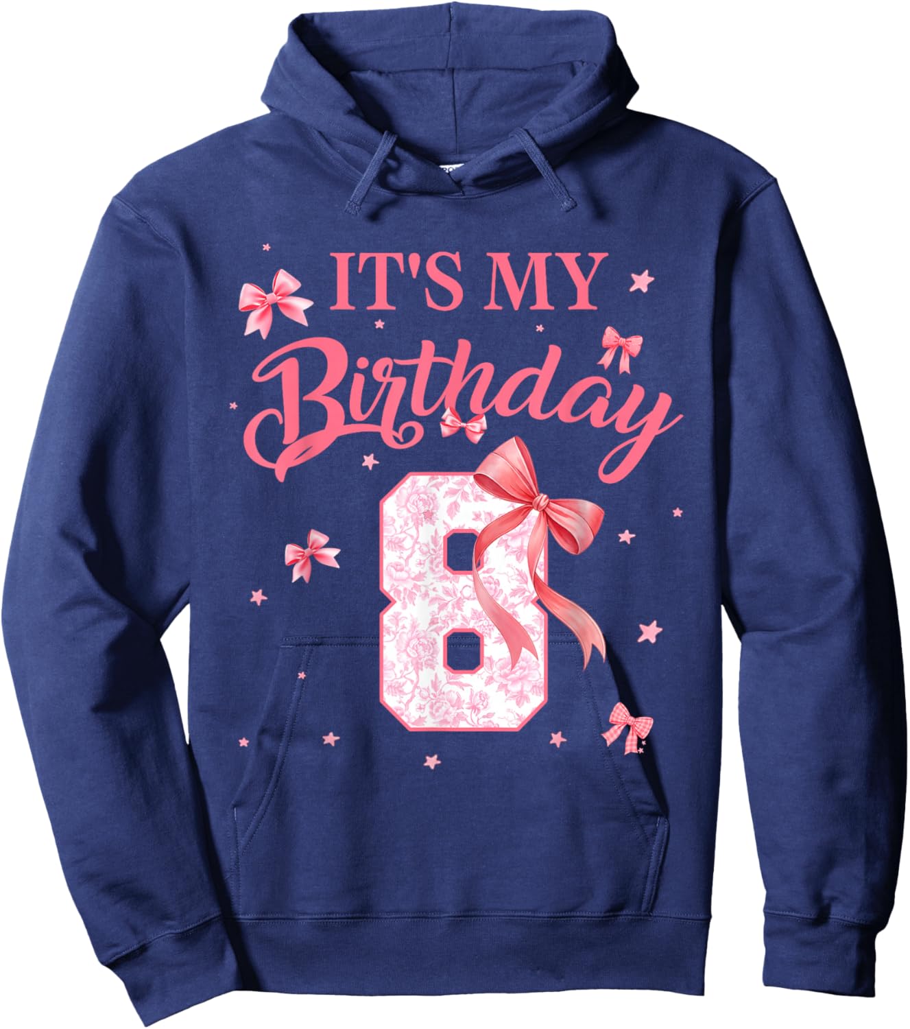 It's My 8th Birthday Girl Floral Coquette Bow 8 Year Old Hoodie - Hoodie | Navy