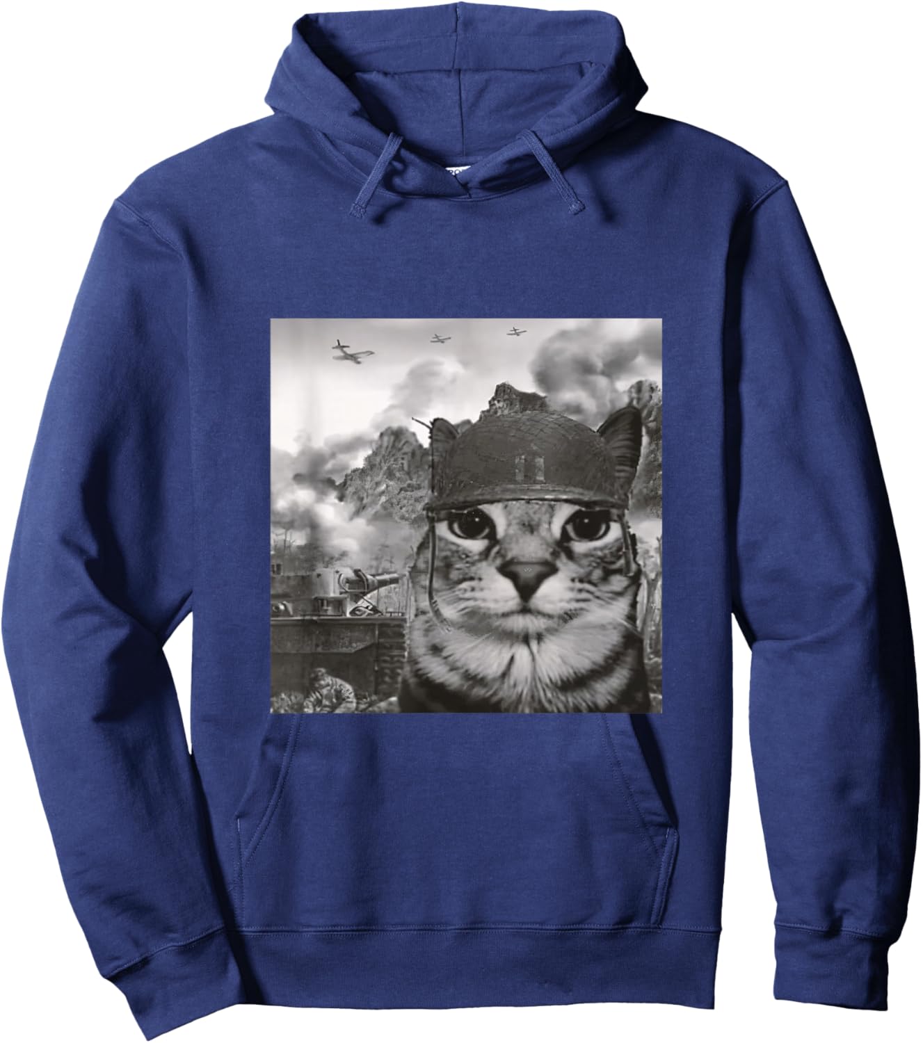 War Cat in The Battlefield, Kitten Soldier Selfie in Battle Hoodie - Hoodie | Navy