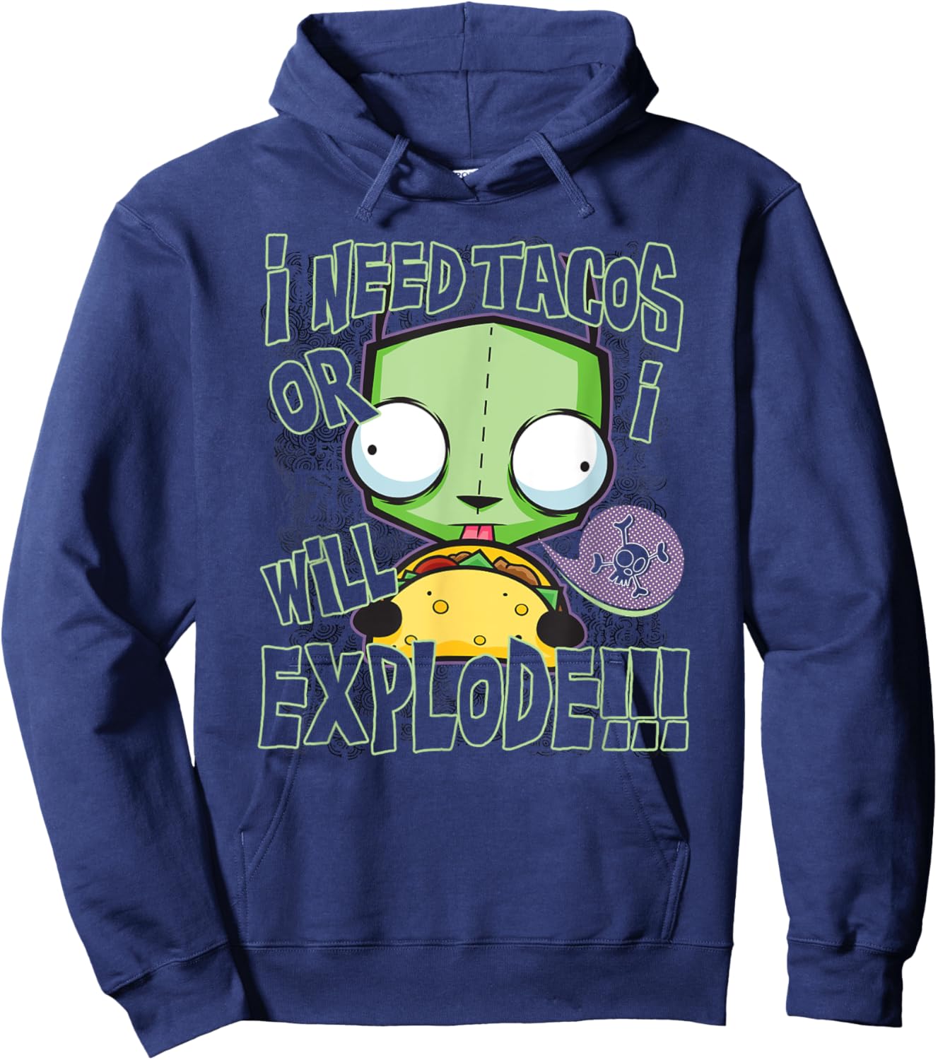 Invader Zim I Need Tacos Or I Will Explode!!! Retro Gir Logo Hoodie - Hoodie | Navy