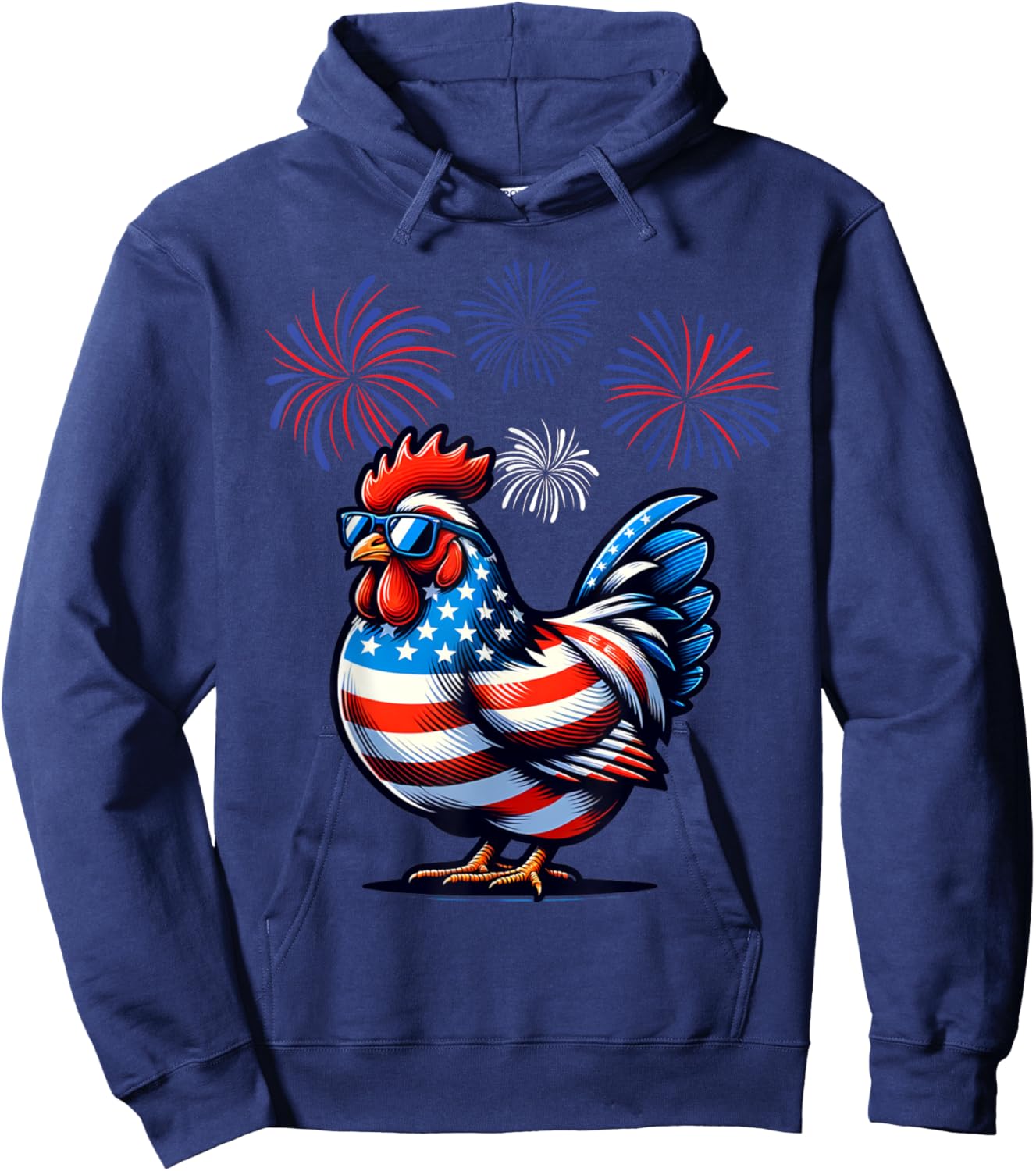Red White Blue Chicken Farm Animal Patriotic 4th Of July Hoodie - Hoodie | Navy