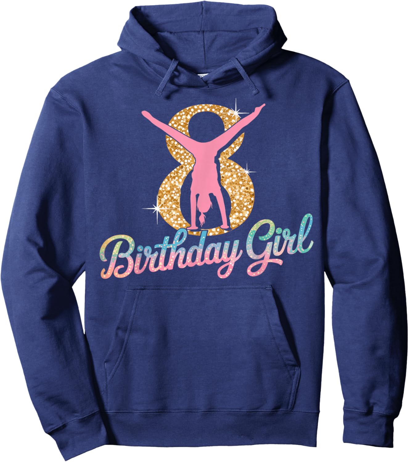 Gymnastics Gymnast 8 Year Birthday Girl 8th Bday Party Hoodie - Hoodie | Navy