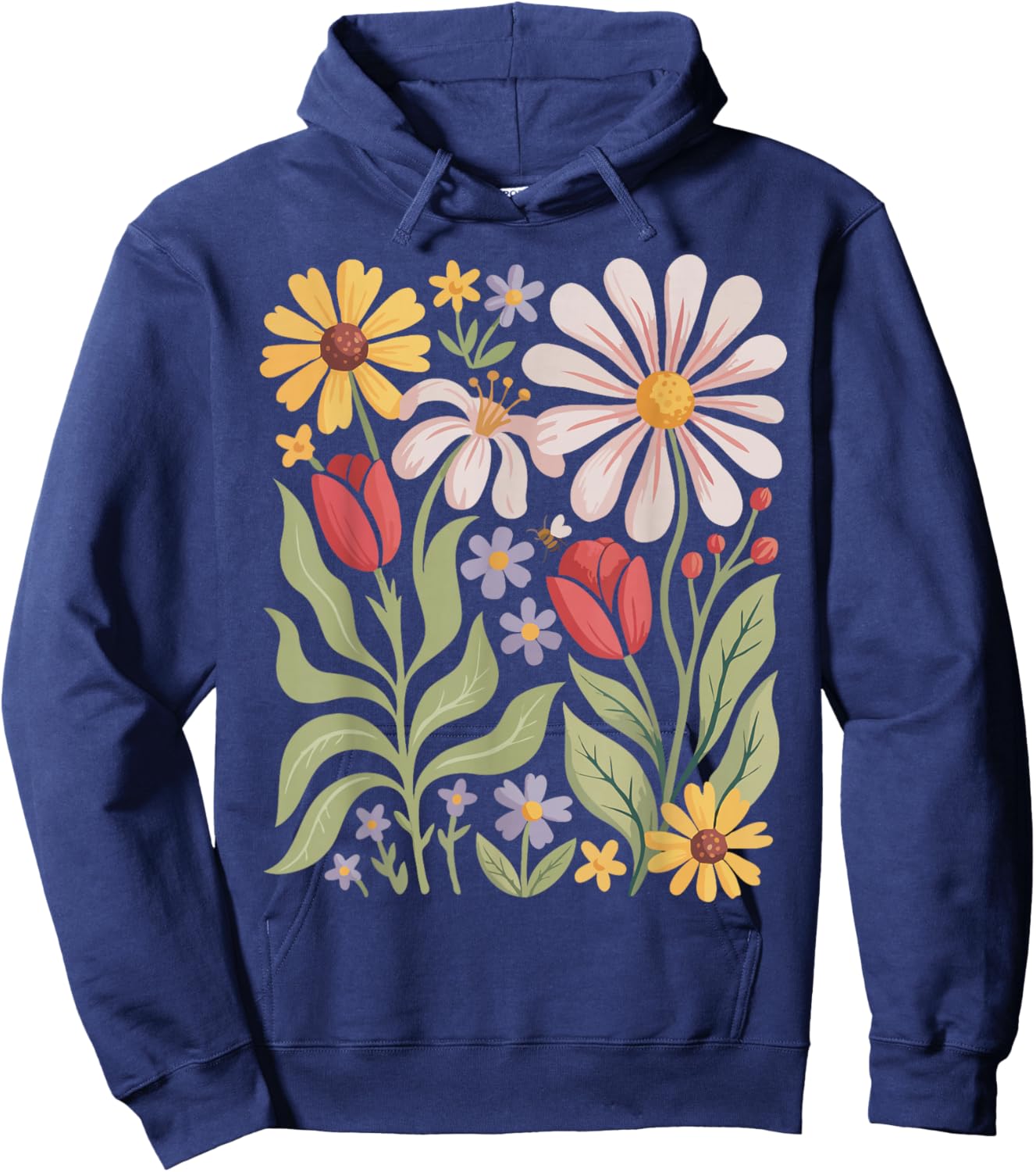 Retro Wildflowers Flowers Pattern Summer Spring Boho Vintage Hoodie - Hoodie | Navy