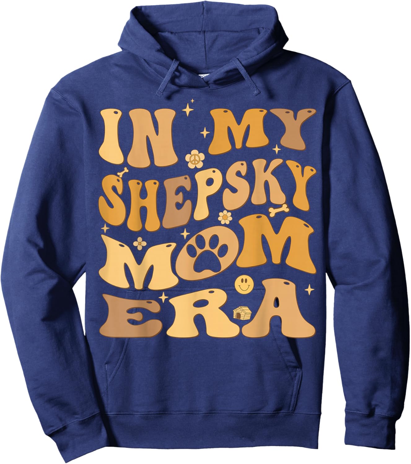 In My Shepsky Mom Era Groovy Gerberian Shepsky Dog Hoodie - Hoodie | Navy