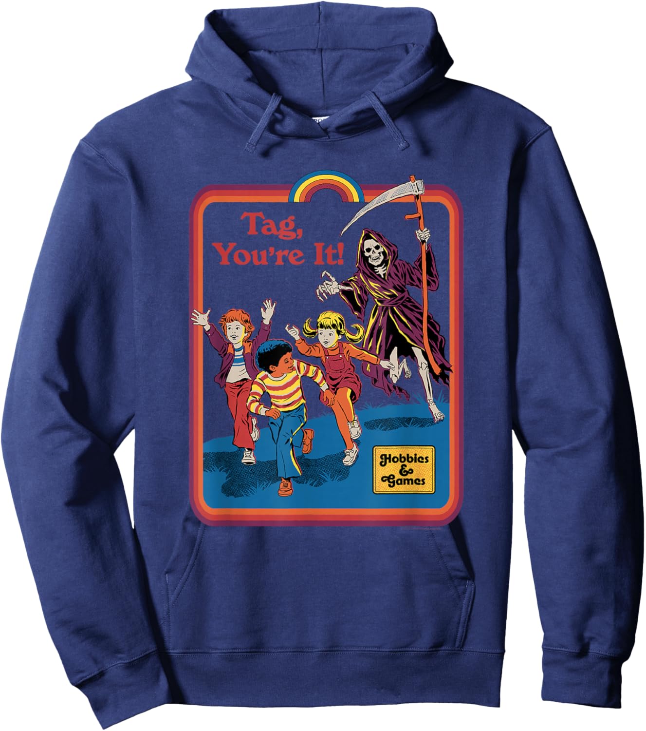 Steven Rhodes Grim Reaper Tag You're It Retro Dark Humor Hoodie - Hoodie | Navy