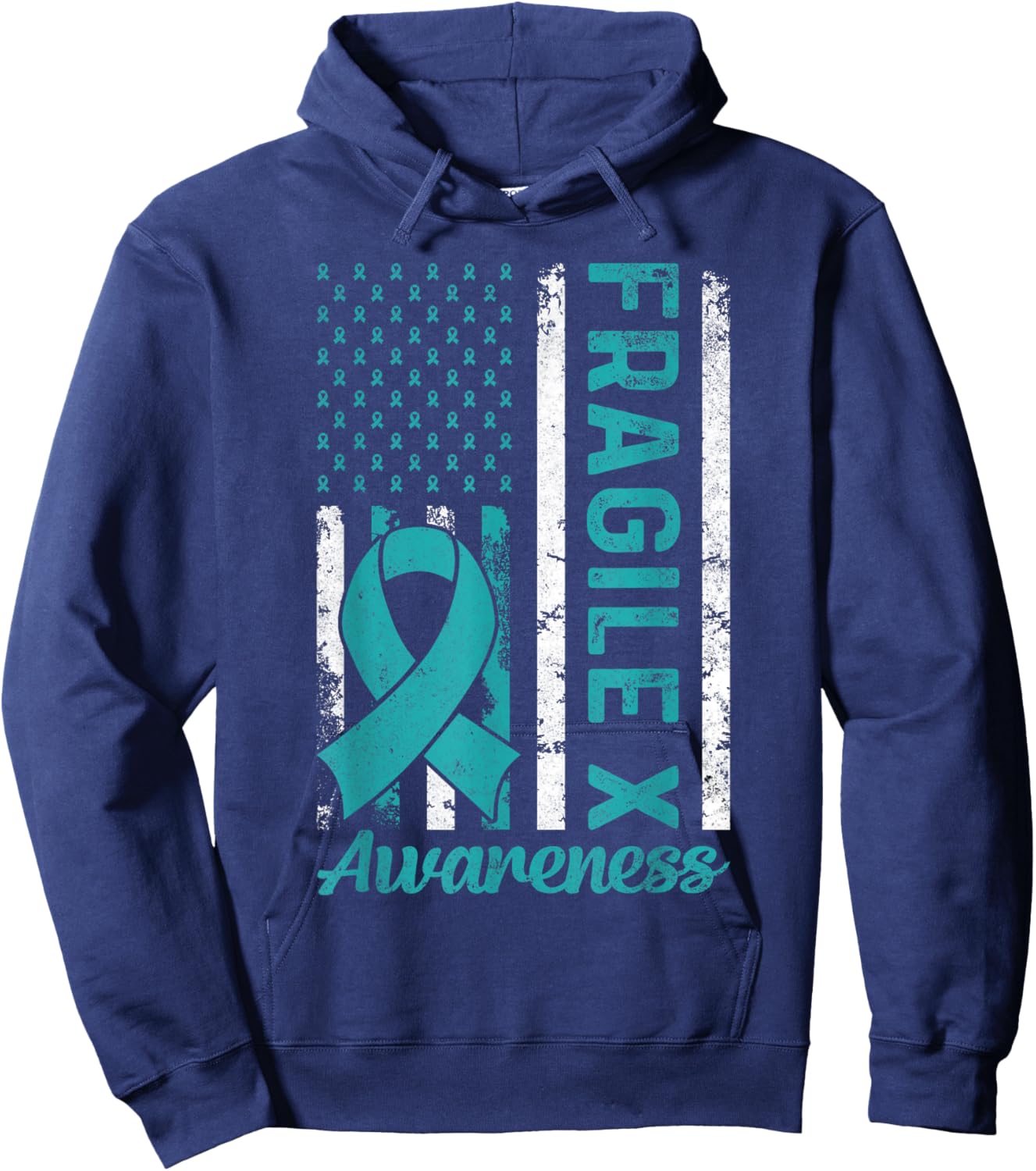 Fragile X Syndrome USA American Flag Fragile X Awareness Hoodie - Hoodie | Navy
