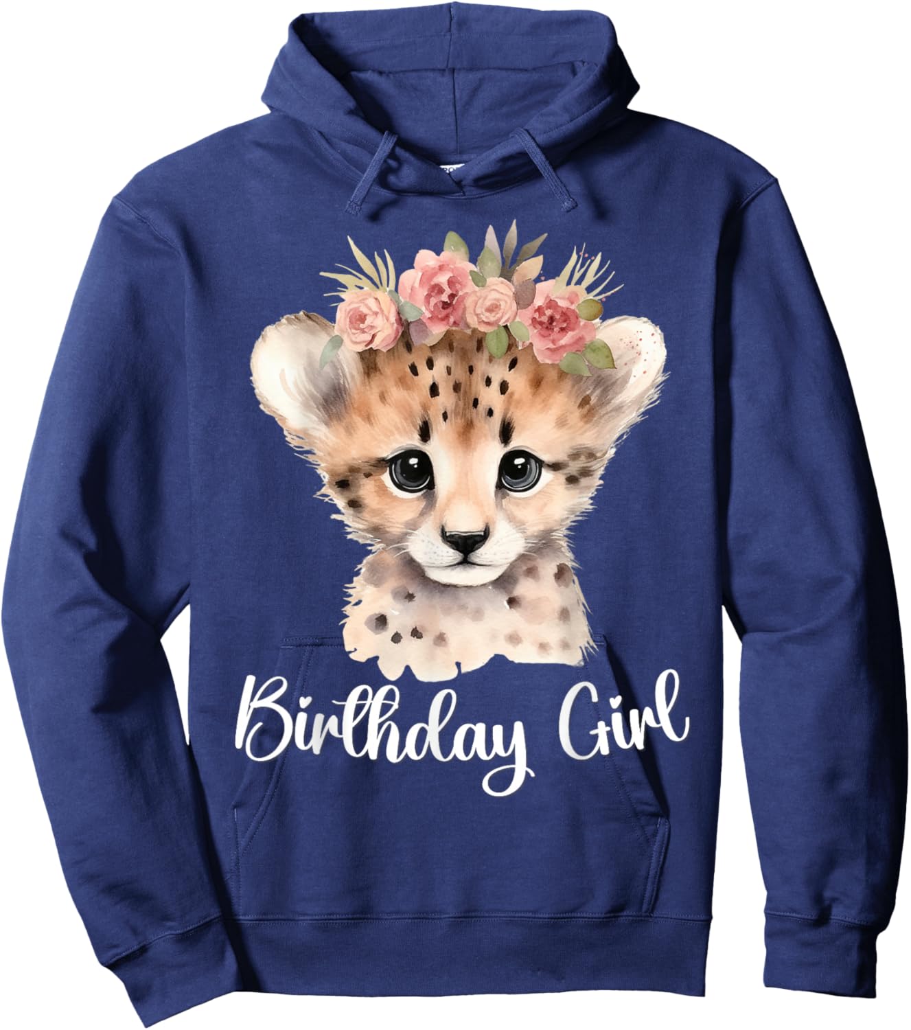 Baby Cheetah Birthday Girl Flowers Zoo Animal Birthday Party Hoodie - Hoodie | Navy