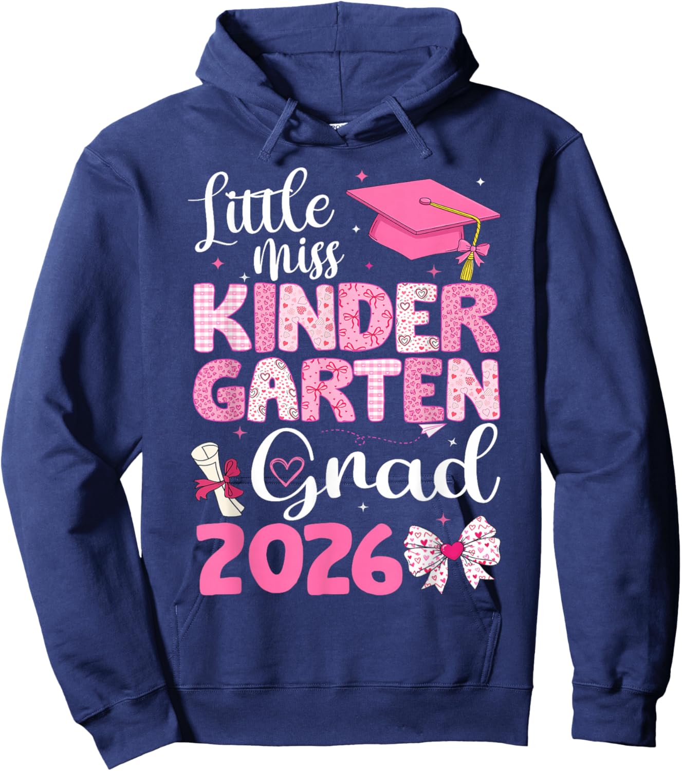 Little Miss Kindergarten Grad 2026 Coquette Graduation Girls Hoodie - Hoodie | Navy