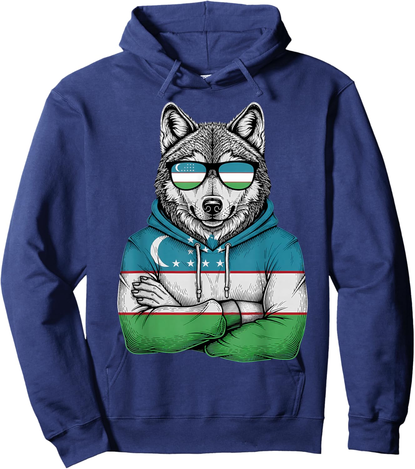 Uzbekistan Roots Wolf Uzbek Flag Hoodie - Hoodie | Navy