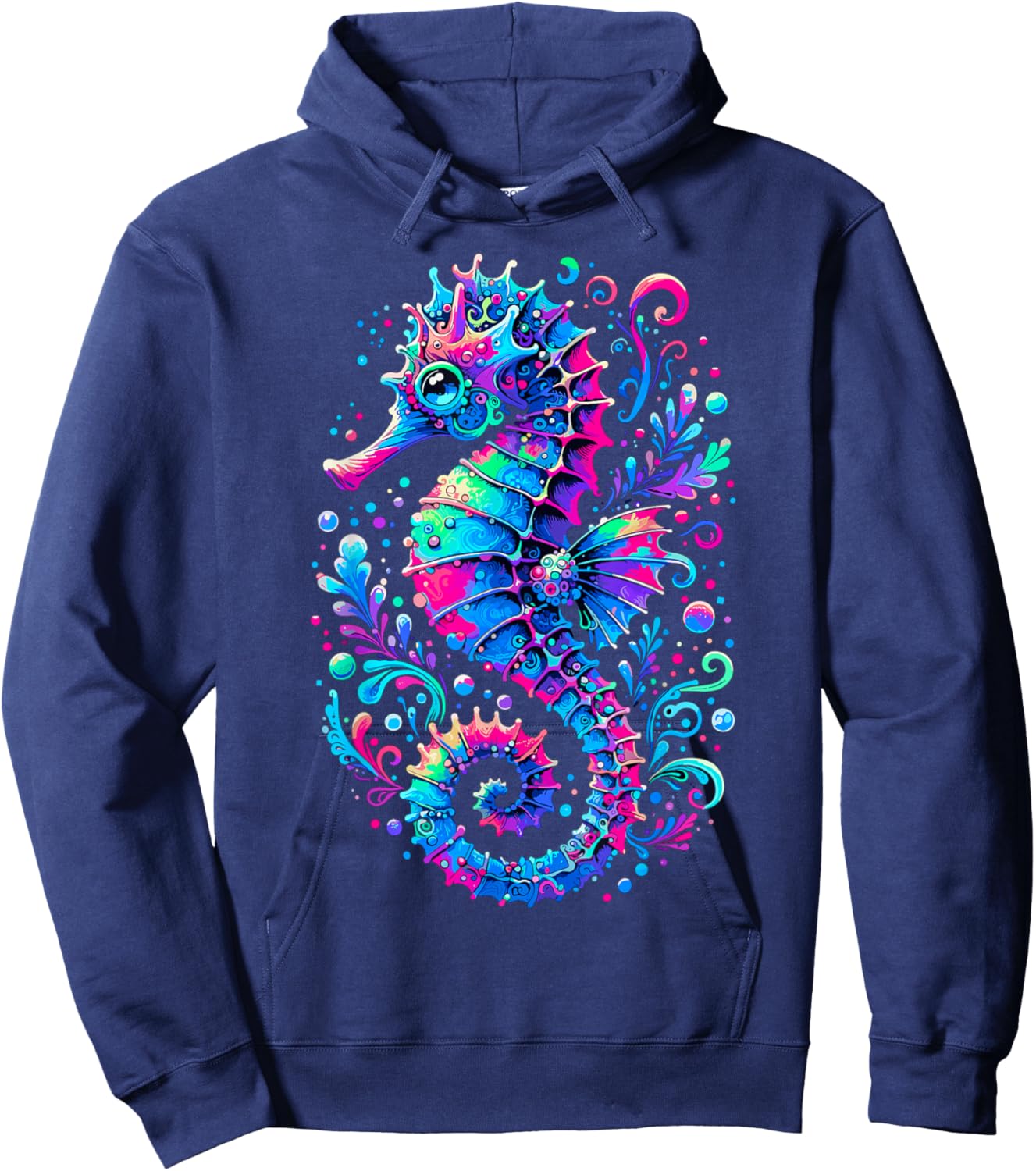 Seahorse Ocean Animal Colorful Underwater Seahorse Hoodie - Hoodie | Navy