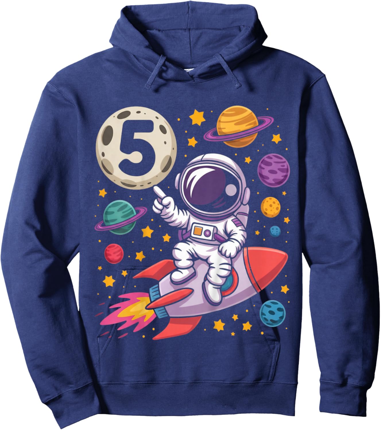 Kids 5th Birthday Astronaut Galaxy Space 5 Five Birthday Boy Kids Hoodie - Hoodie | Navy