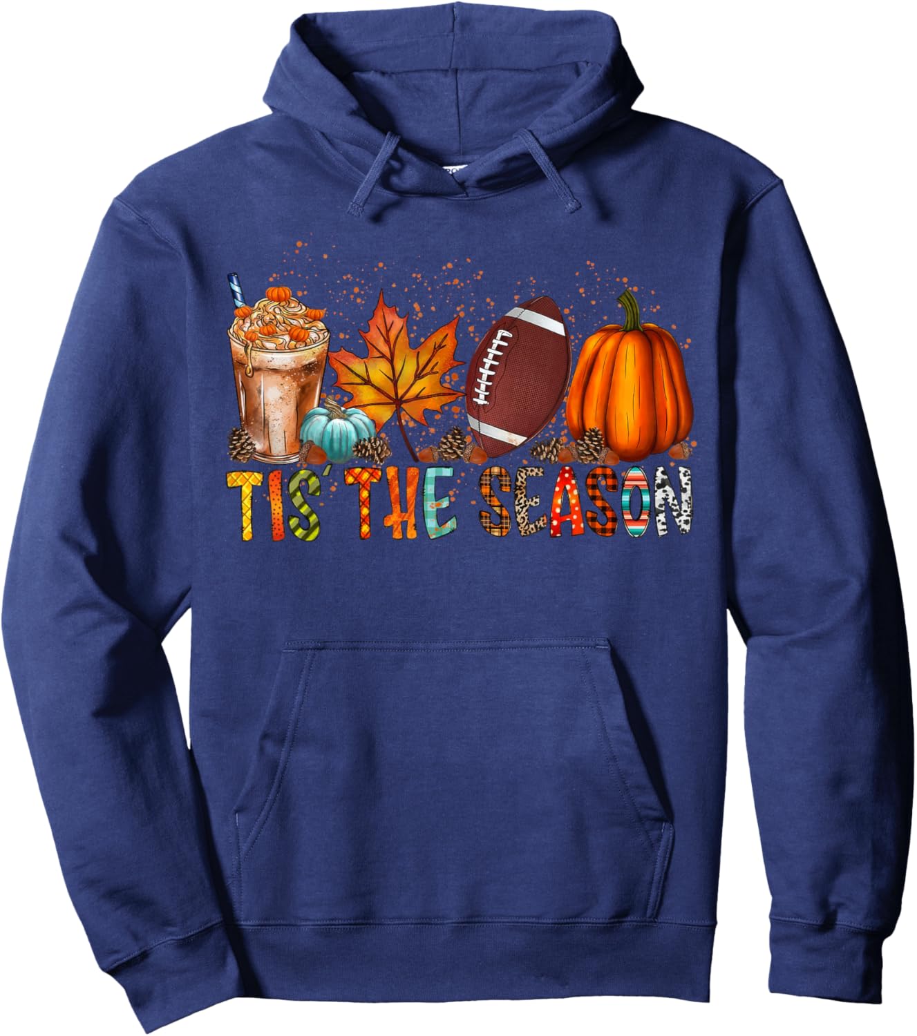 Tis The Season Fall Football Autumn Pumpkin Coffee Hoodie - Hoodie | Navy