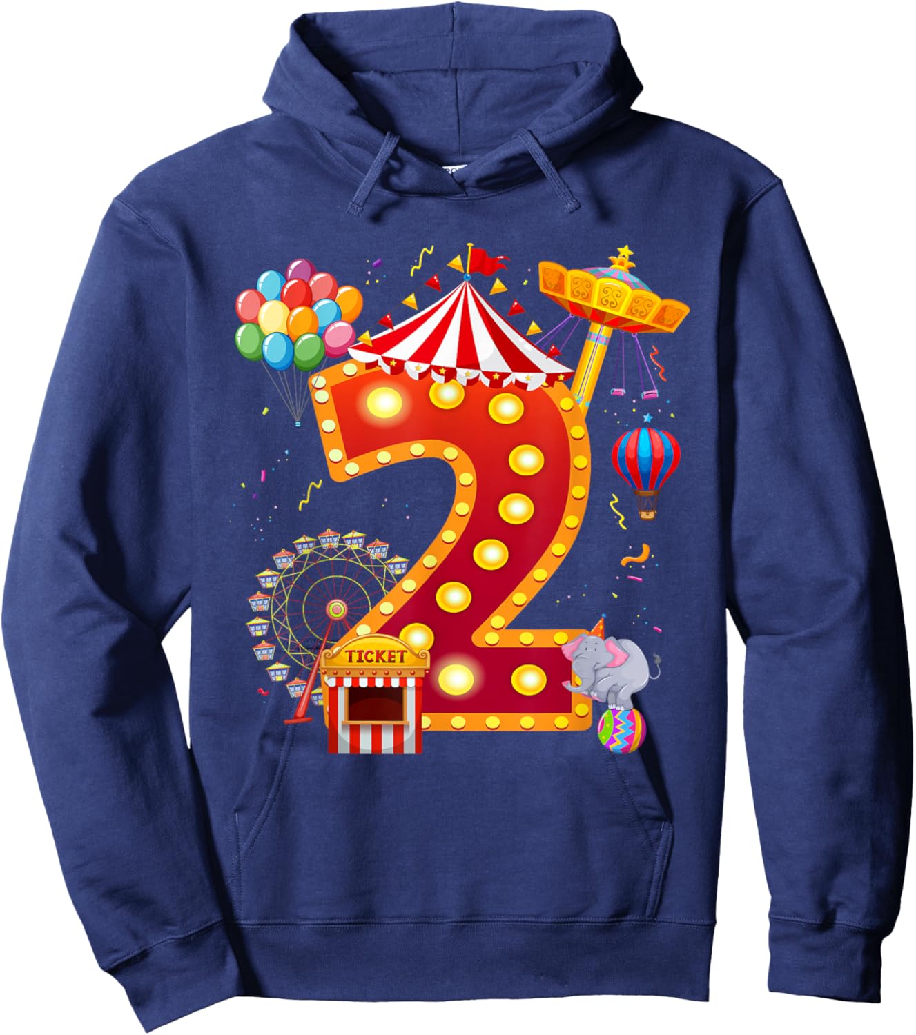 2 Year Old Carnival Circus Lover 2nd Birthday Party Hoodie - Hoodie | Navy