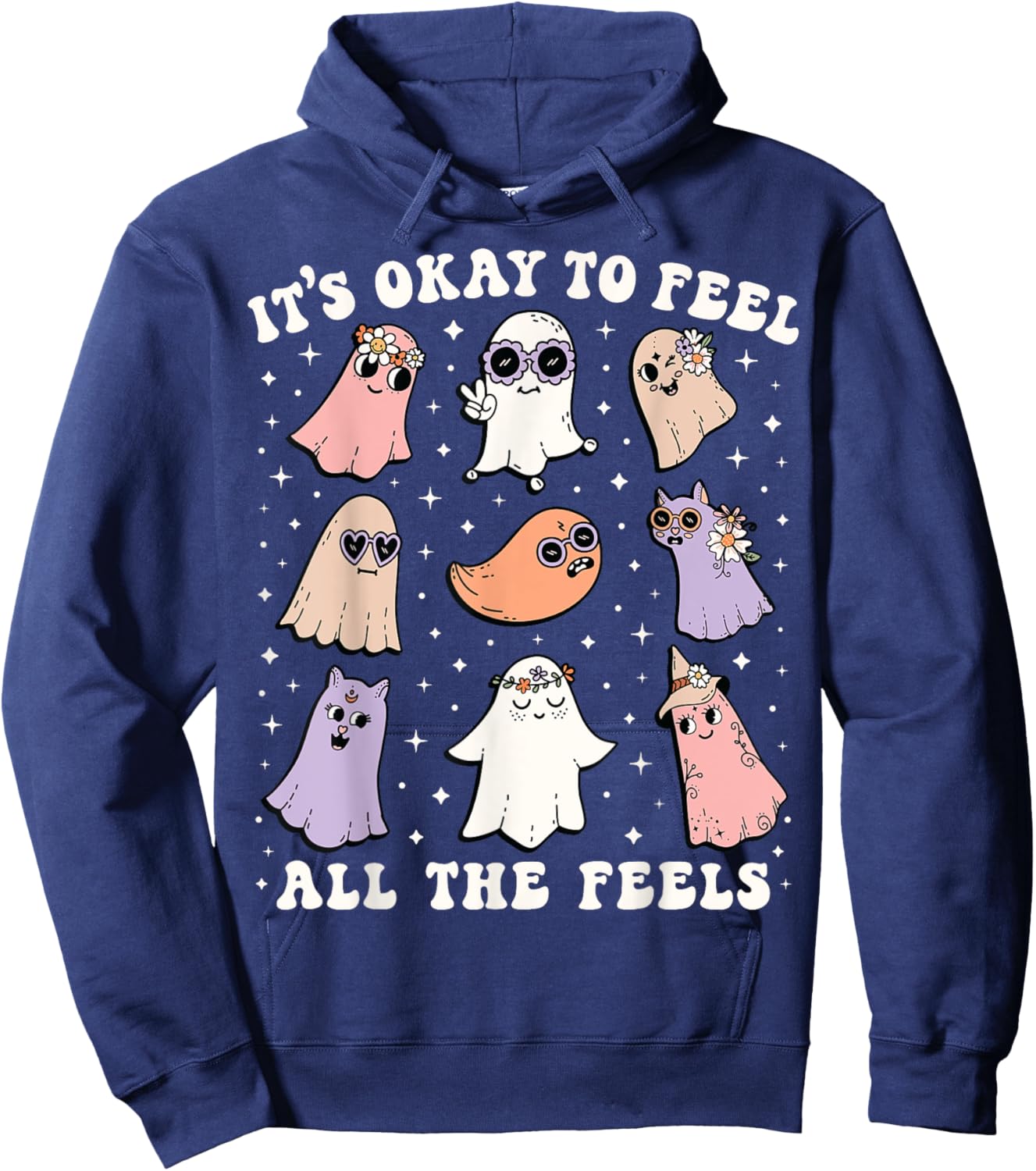 It’s Okay to Feel All the Feels Shirt Halloween Cute Ghost Hoodie - Hoodie | Navy