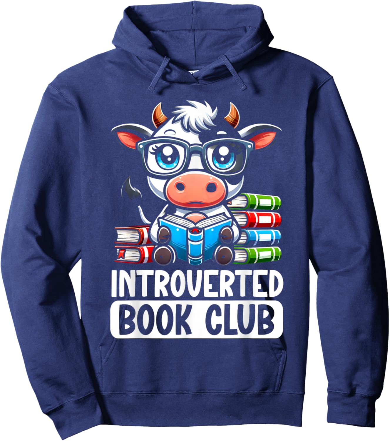 Introverted Book Club Reading Lover Cow Hoodie - Hoodie | Navy