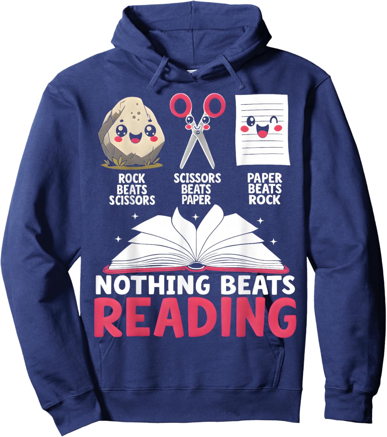 Nothing Beats Reading Rock Paper Scissors Library Book Lover Hoodie - Hoodie | Navy