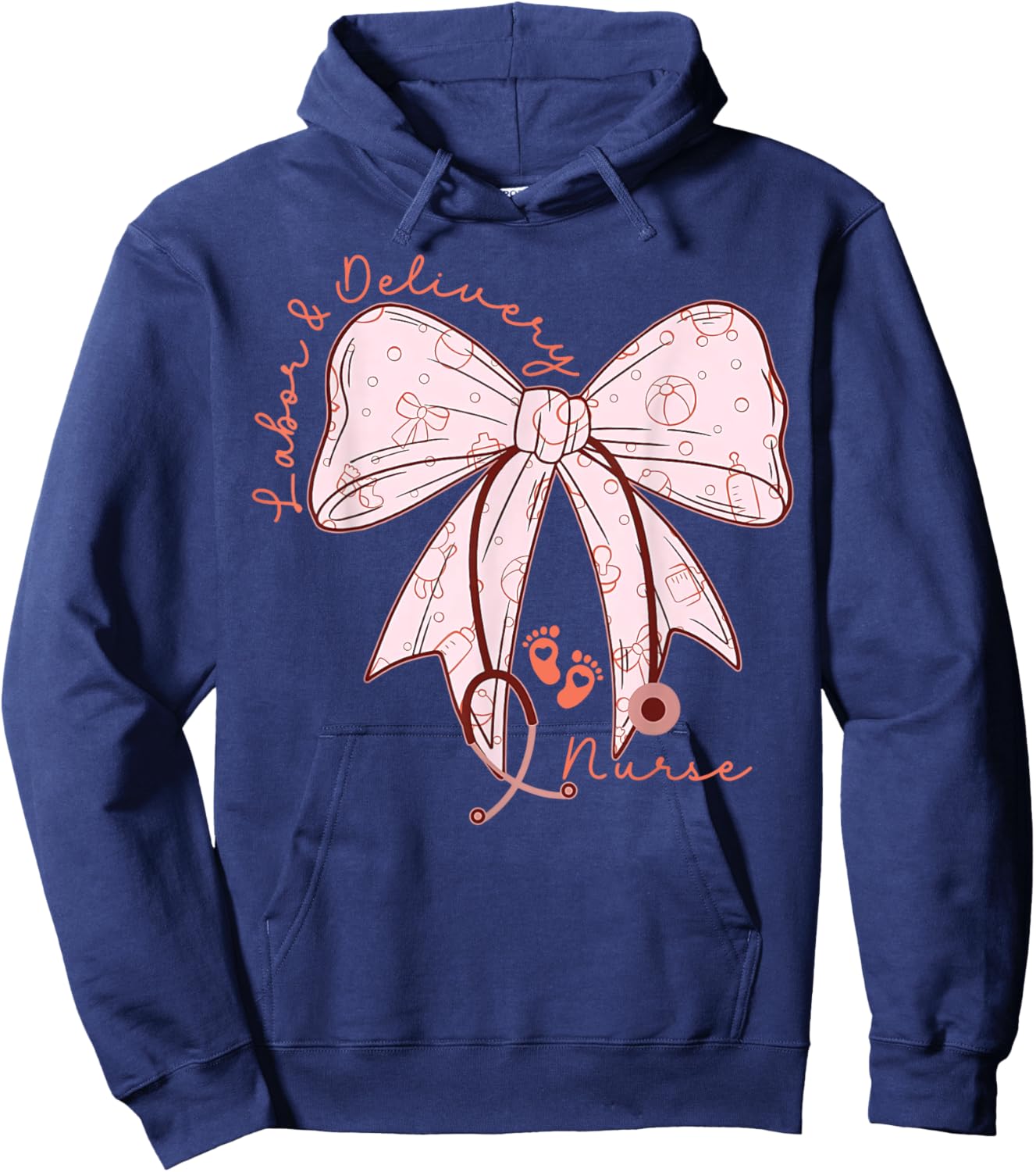 Cute Coquette Bow Labor and Delivery Unit Baby Ob RN Nurse Hoodie - Hoodie | Navy