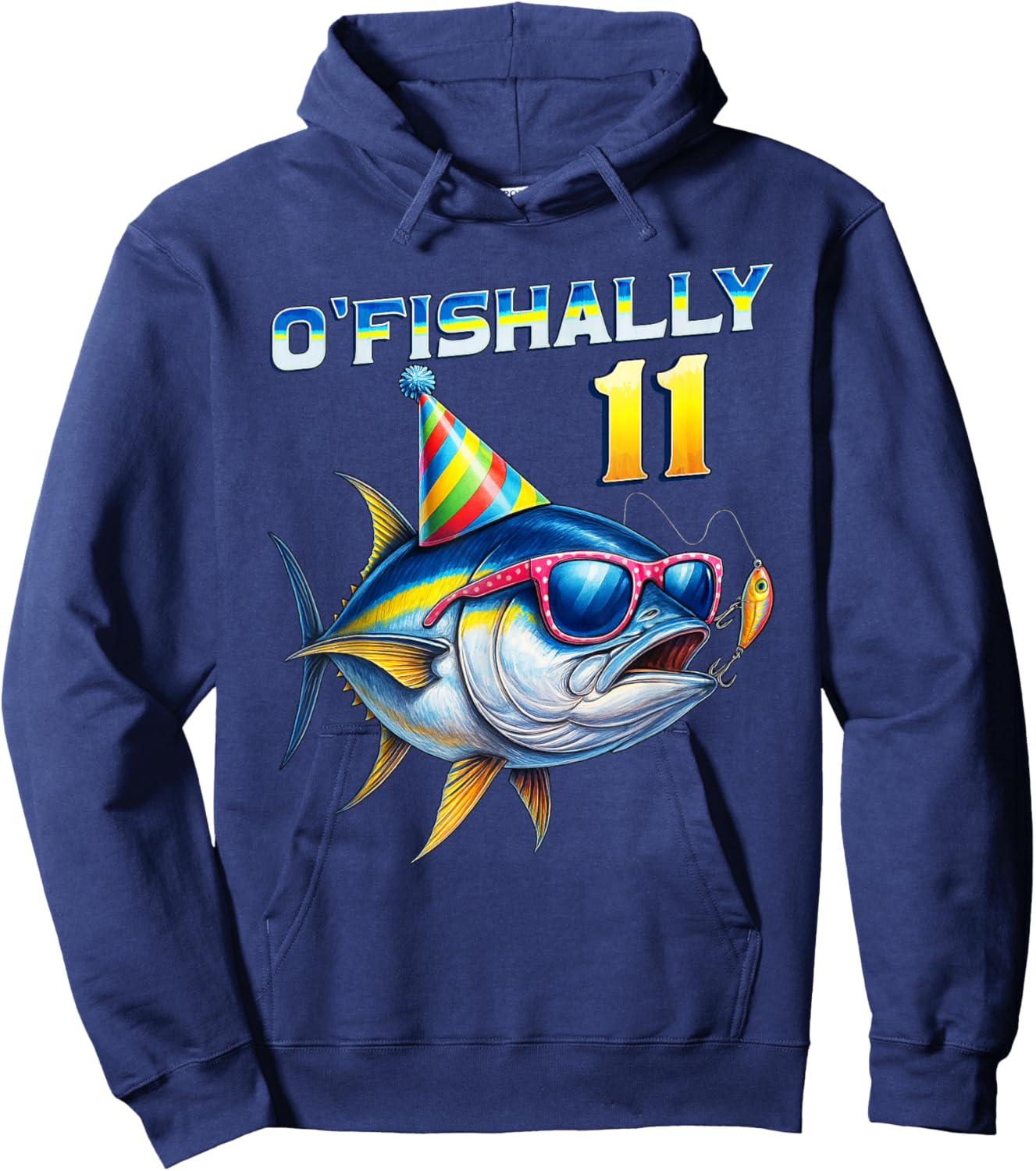 O'fishally 11 Year Old Funny Fishing 11th Birthday Tuna Fish Hoodie - Hoodie | Navy