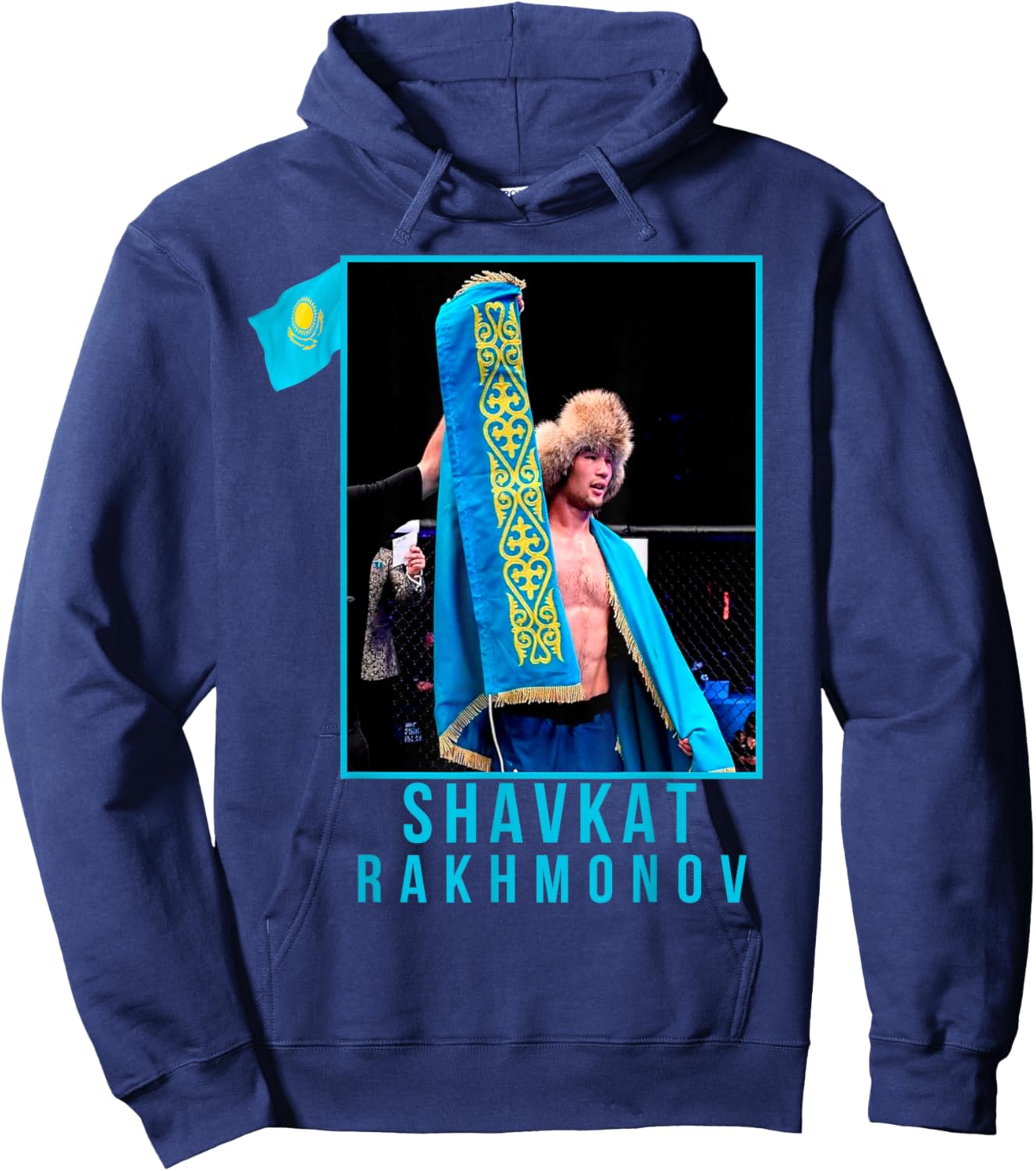 Shavkat Nomad Rakhmonov Champion Mma Kazakhstan Flag Hoodie - Hoodie | Navy