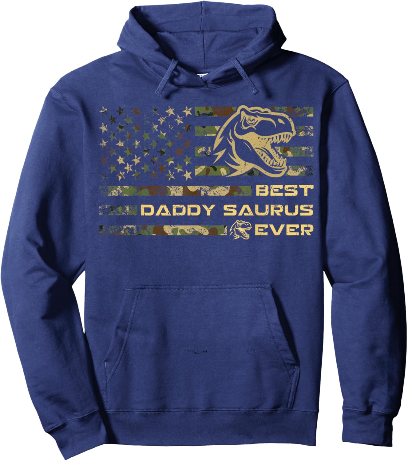 Daddysaurus T Rex Dinosaur Daddy Saurus Camo American Flag Hoodie - Hoodie | Navy