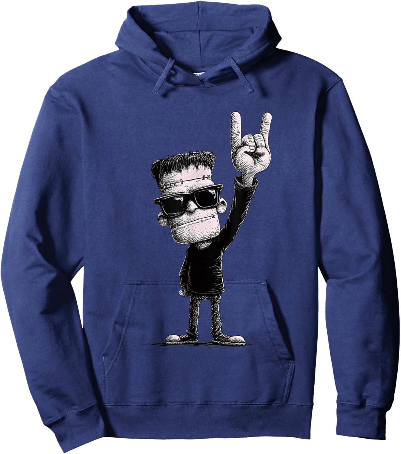 Rock On Frankenstein Halloween Style Hoodie - Hoodie | Navy