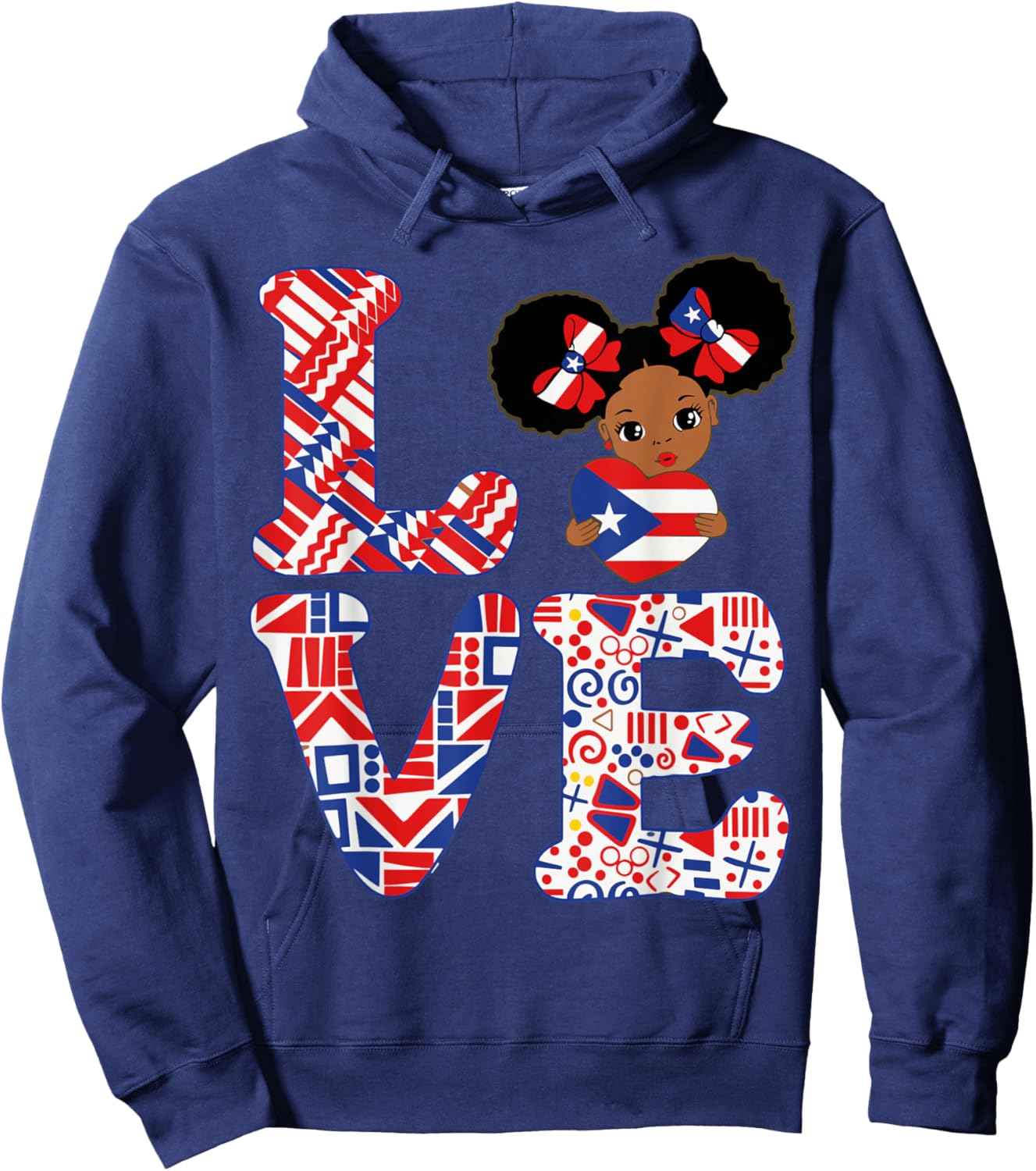Love Puerto Rican Princess Girl Flag Hispanic Heritage Month Hoodie - Hoodie | Navy