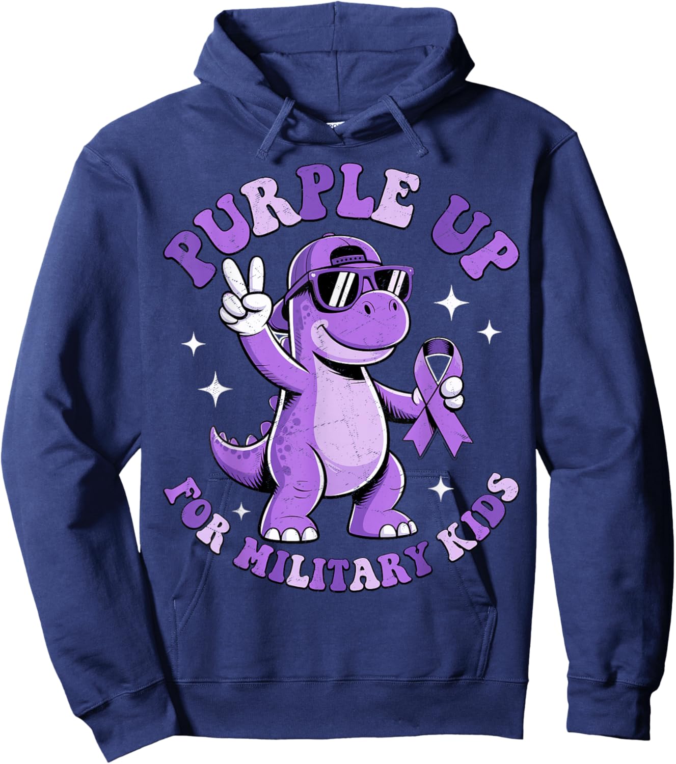 Purple Up for Military Kids Military Child Month Dinosaur Hoodie - Hoodie | Navy
