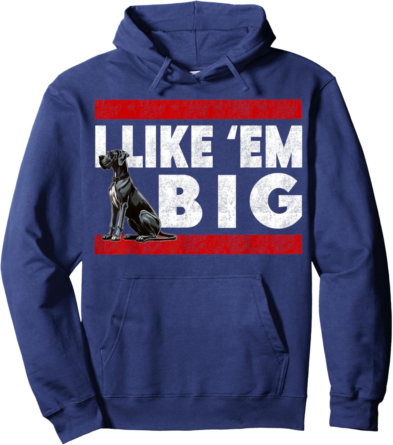 Black Great Dane - I Like Em Big, Retro Cute Large Breed Dog Hoodie - Hoodie | Navy