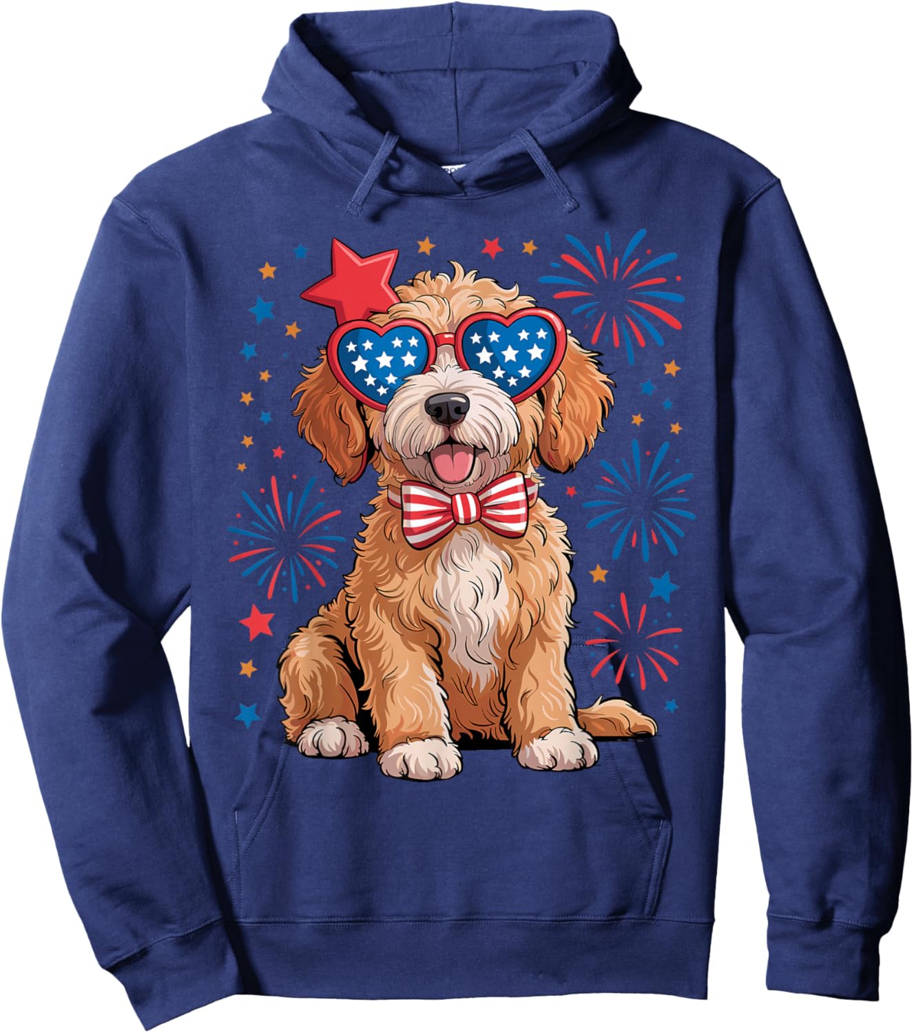 Patriotic Goldendoodle Dog 4th of July Fireworks Sunglasses Hoodie - Hoodie | Navy