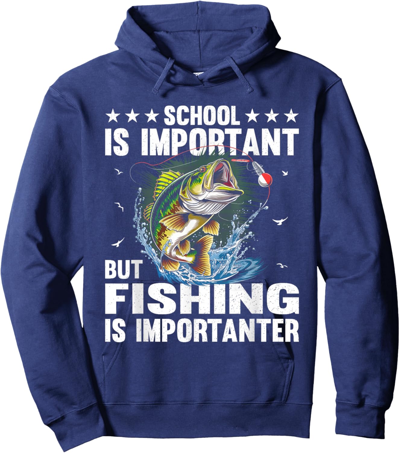 School is Important But Fishing is Importanter Funny Fishing Hoodie - Hoodie | Navy