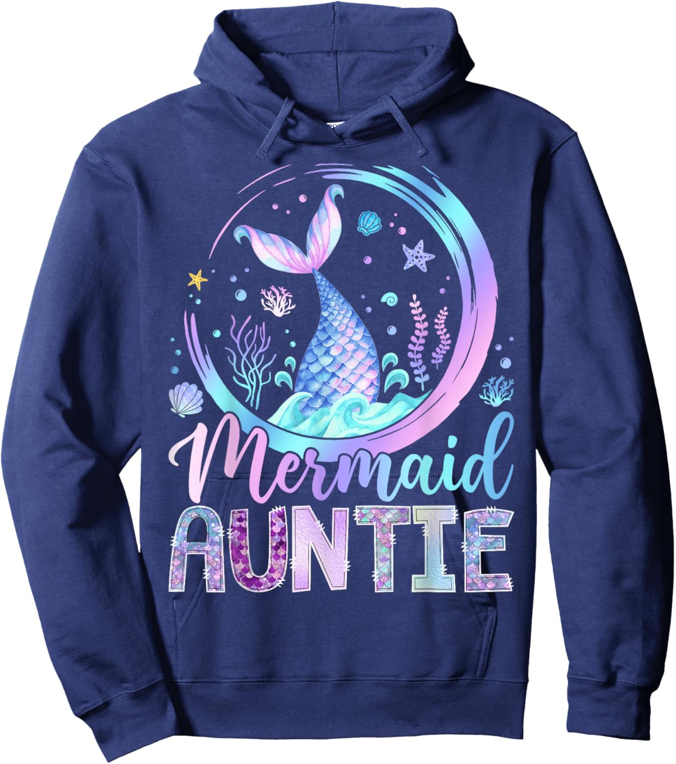 Mermaid Auntie Funny Birthday Girl Party Family Matching Hoodie - Hoodie | Navy