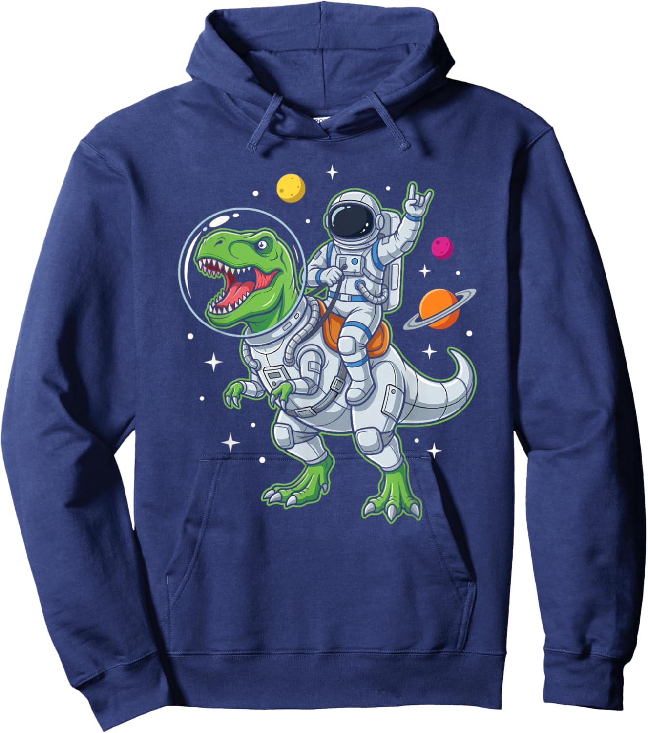 Astronaut Riding T Rex Dinosaur in Space Hoodie - Hoodie | Navy