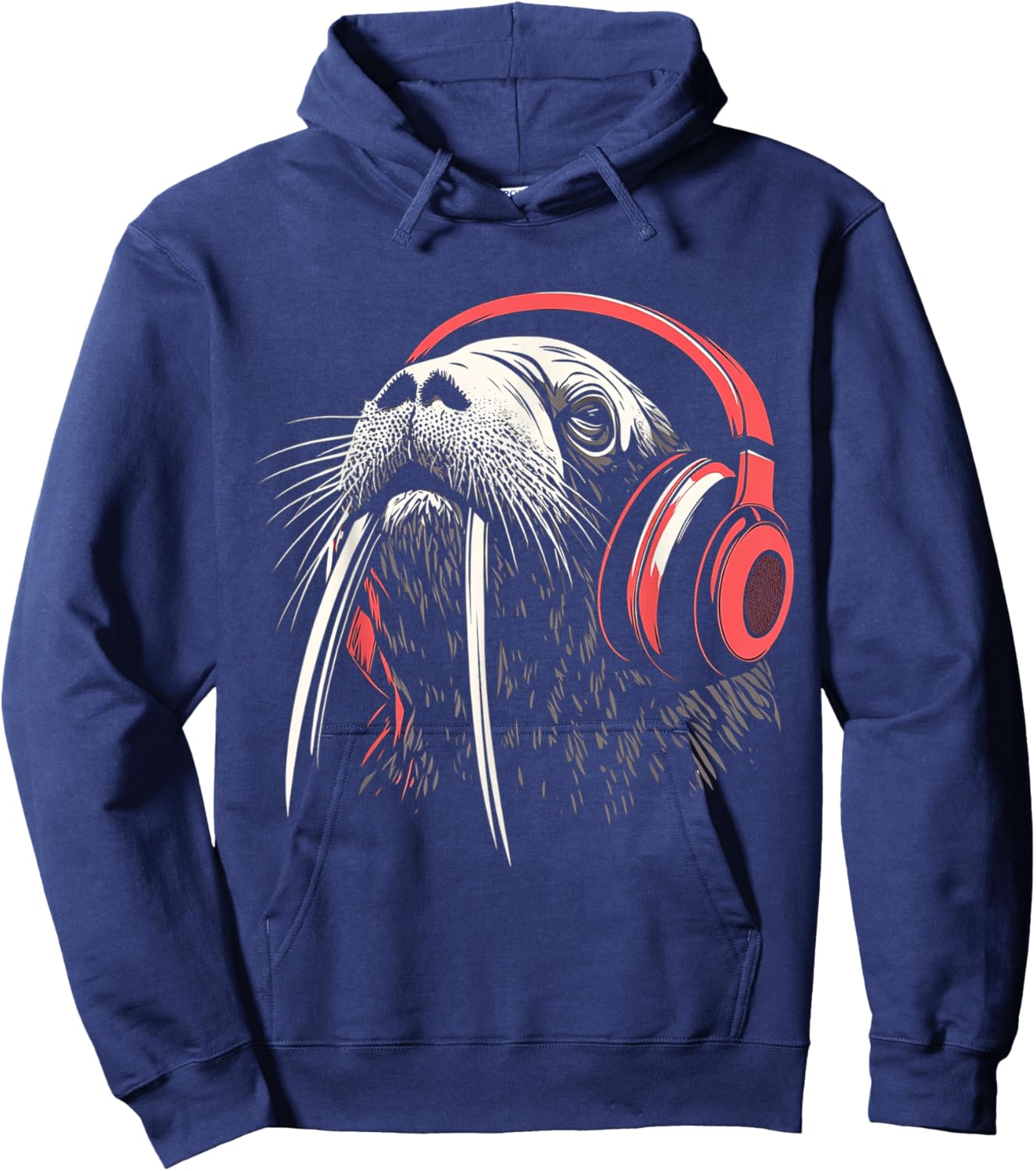 Walrus Animal Motif Music Headphone Illustration Walrus Hoodie - Hoodie | Navy