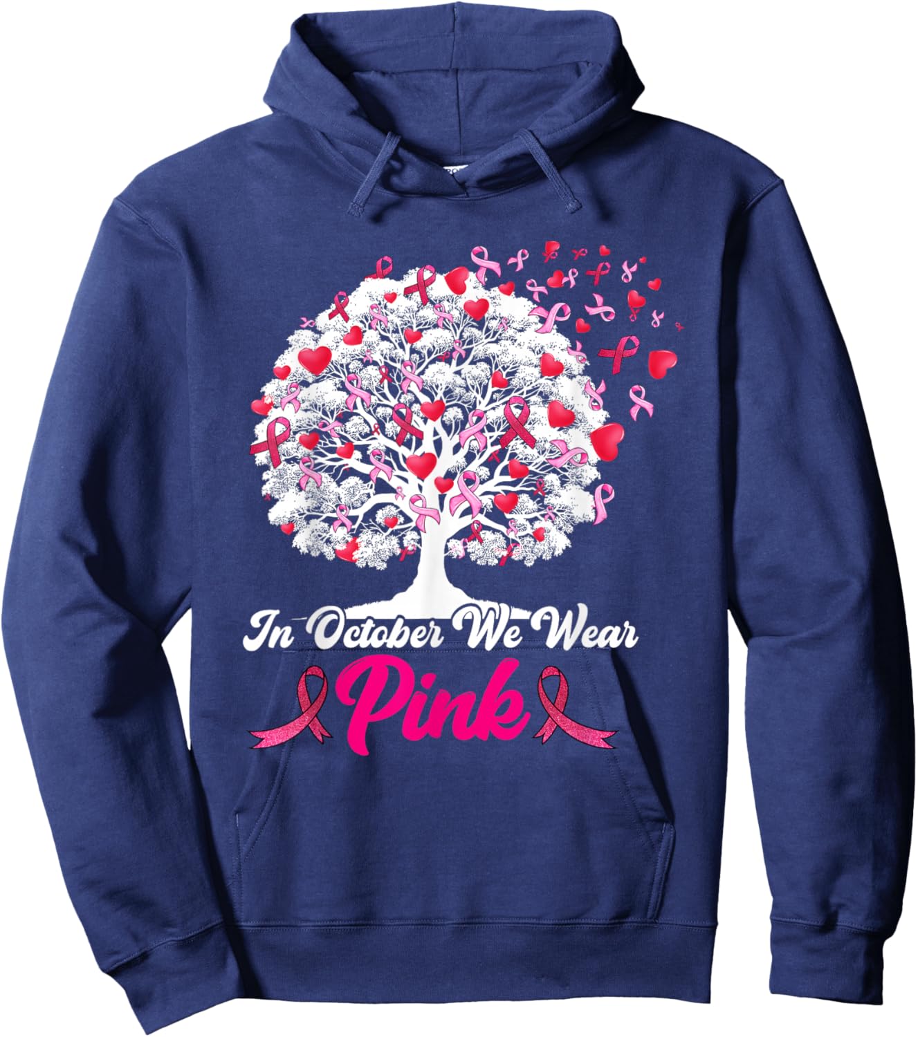 Breast Cancer Survivors in October We Wear Pink Ribbon Tree Hoodie - Hoodie | Navy