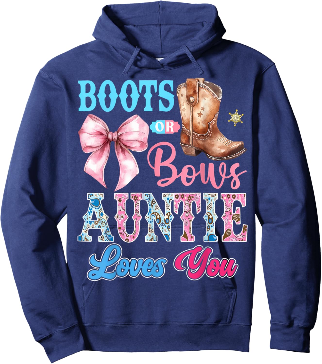 Boots or Bows Auntie Loves You Gender Reveal Party Hoodie - Hoodie | Navy