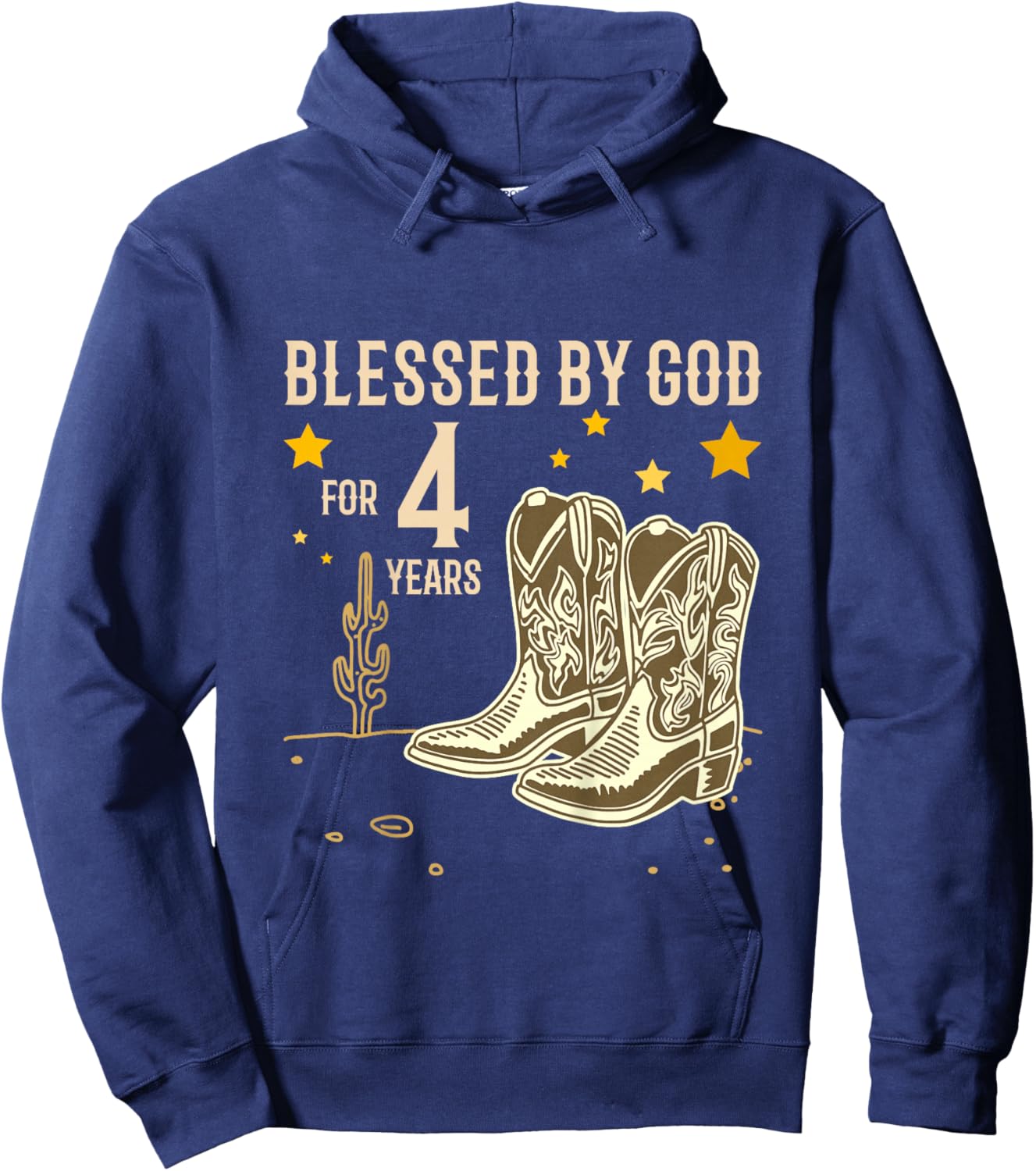 Kids Vintage Blessed by God for 4 Years Cowboy 4th Birthday Boy Hoodie - Hoodie | Navy