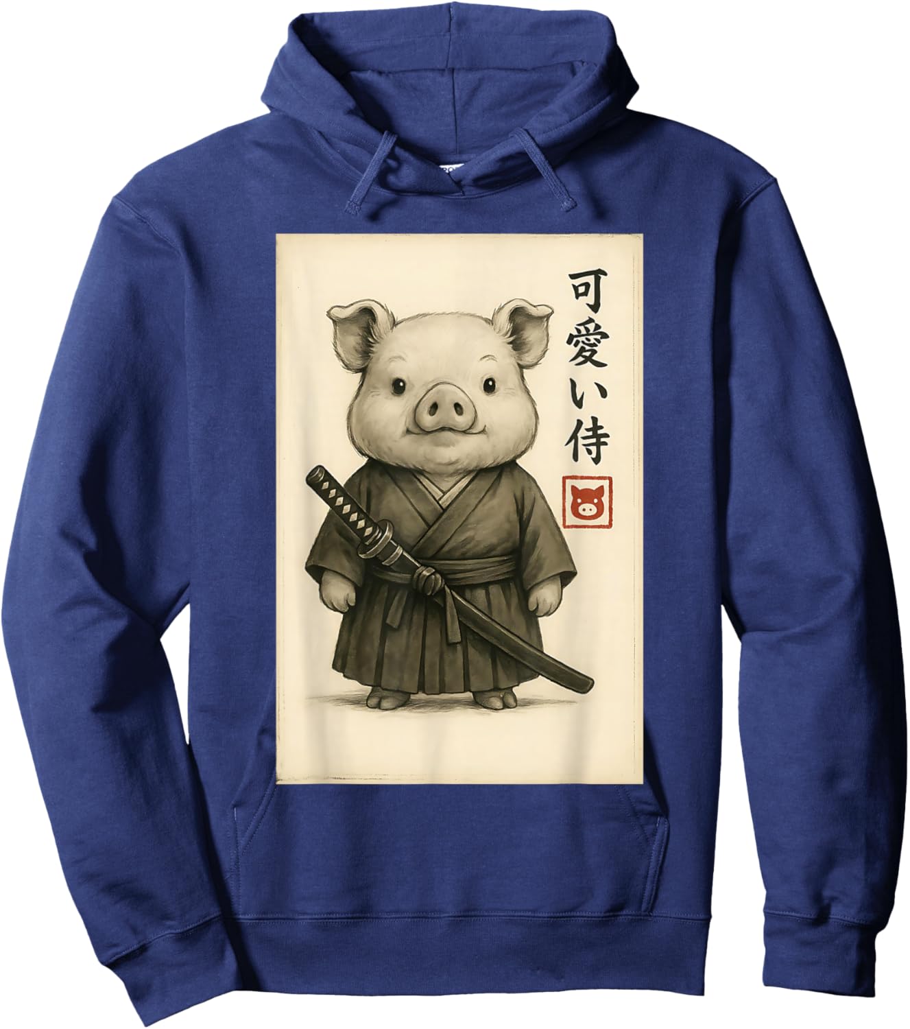 Pig Samurai Ink Art Sumi-e Style Novelty Kawaii Women Men Hoodie - Hoodie | Navy
