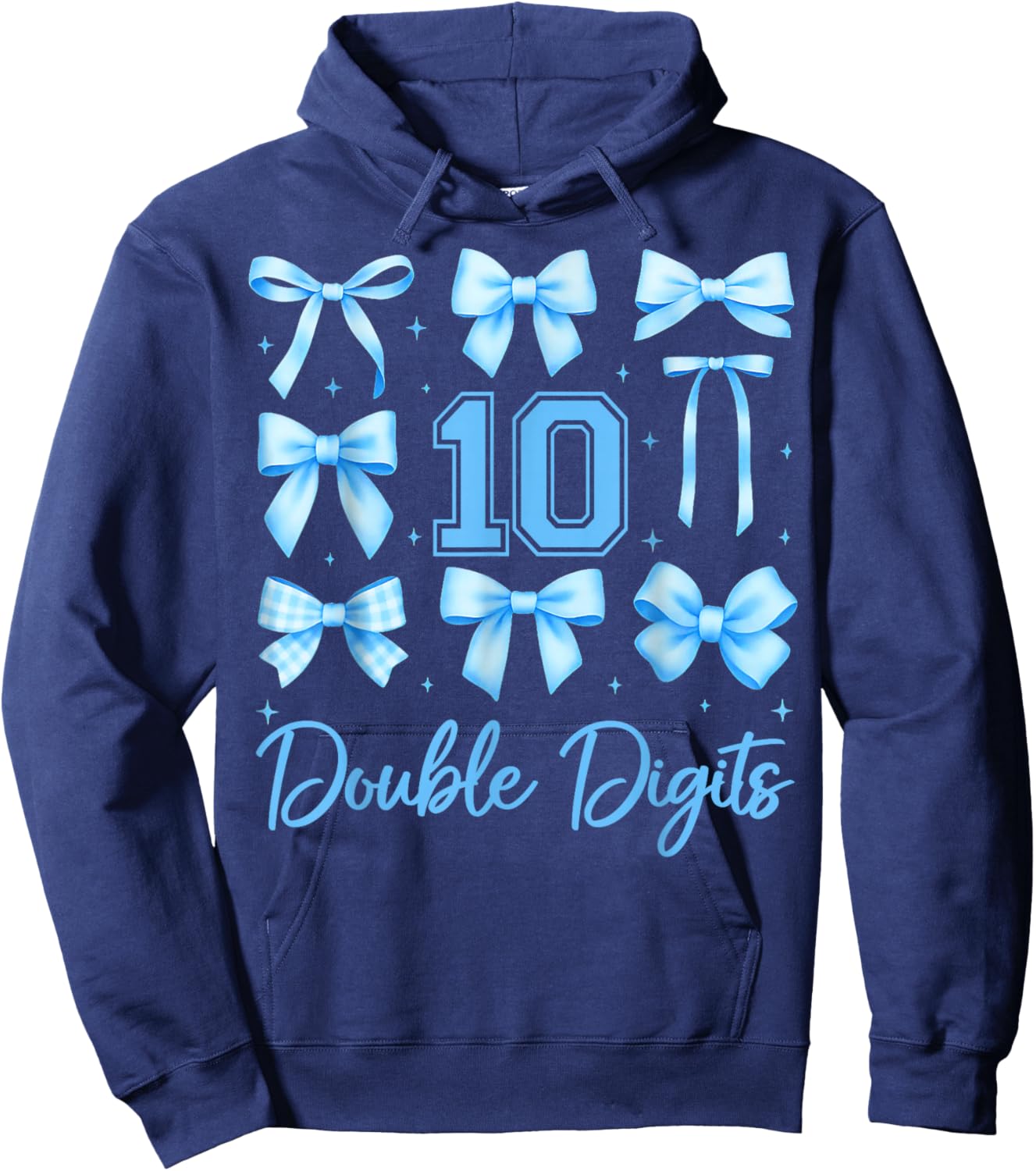 Kids 10th Birthday Girl Blue Coquette Bow Double Digits Bday Hoodie - Hoodie | Navy