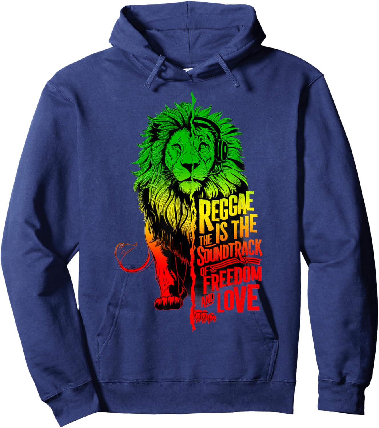 Rasta Reggae Music Headphones Rastafari Lion Of Judah Hoodie - Hoodie | Navy