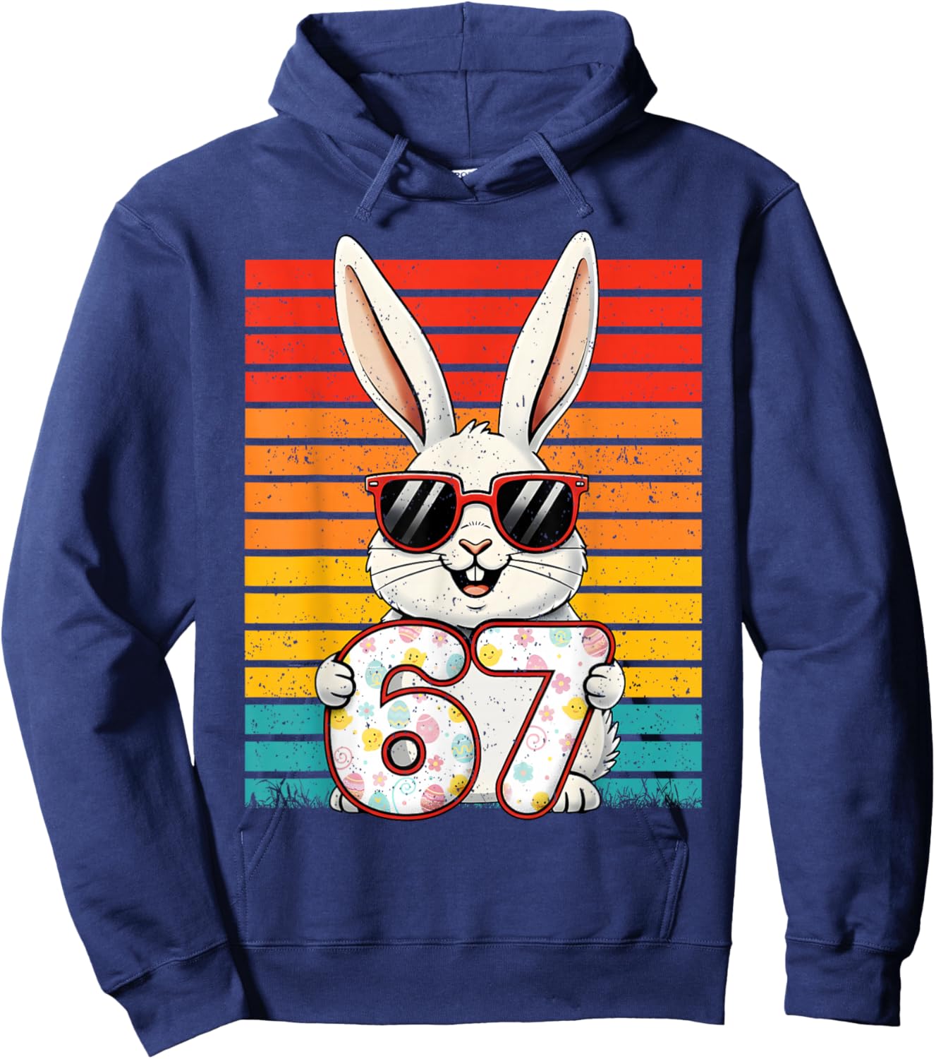 Retro Happy Easter Bunny 67 Six Seven Meme Boy Girl Kid Hoodie - Hoodie | Navy