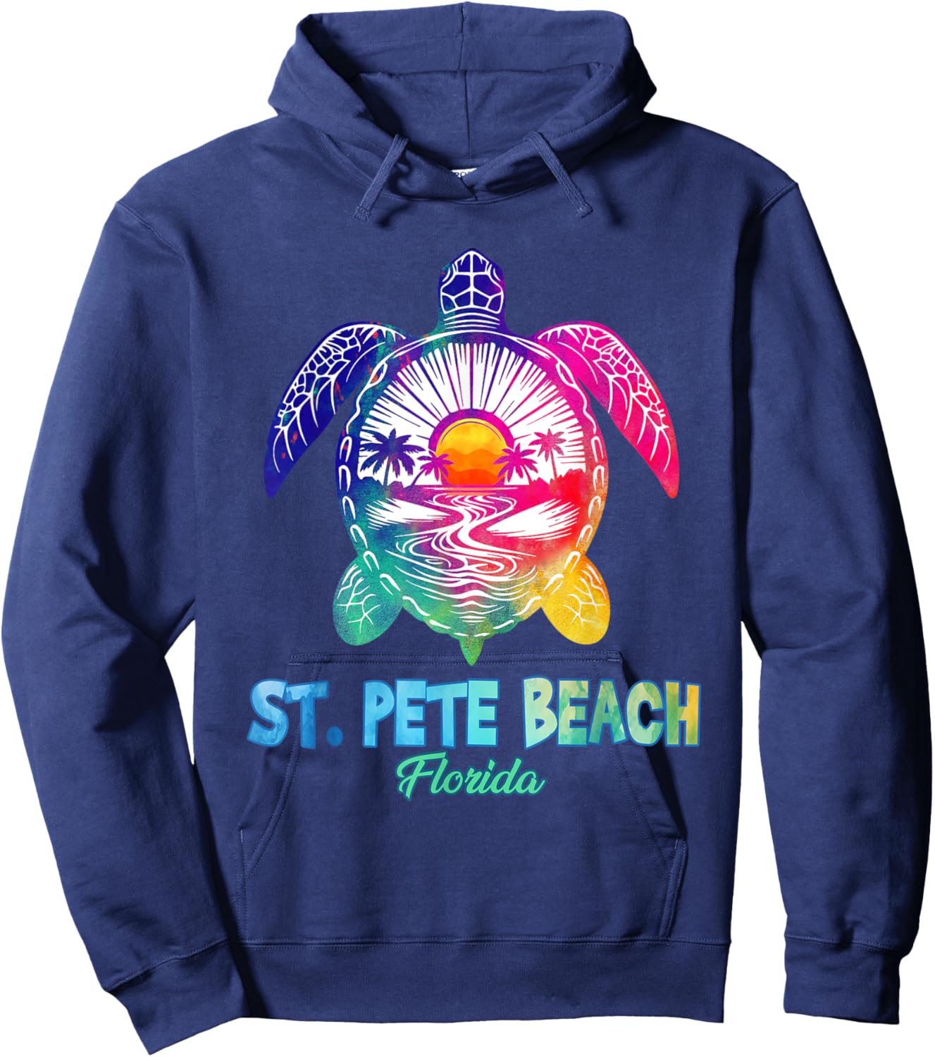 St. Pete Beach Tie Dye Sea Turtle Florida Vacation Hoodie - Hoodie | Navy