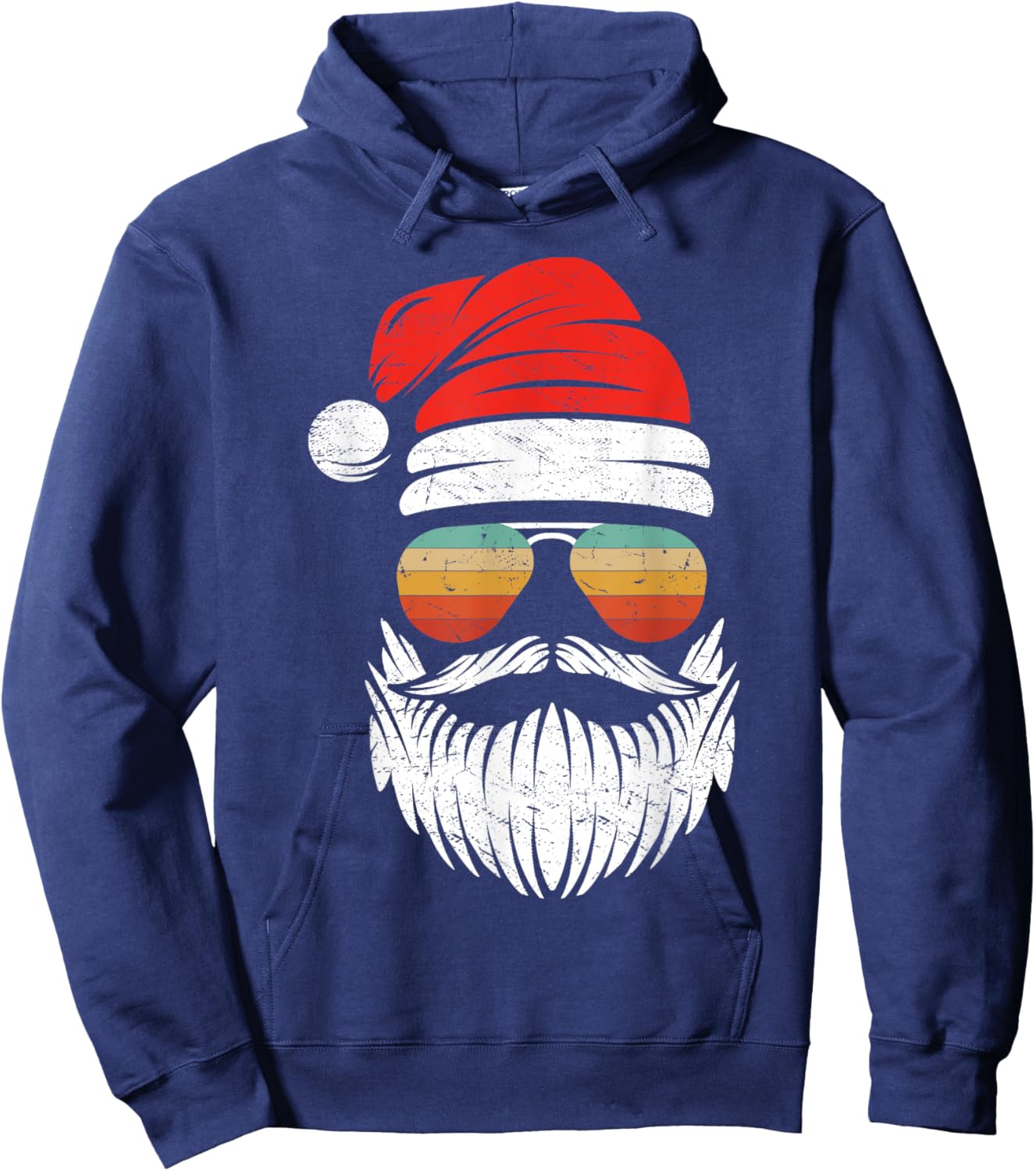 Santa Face Retro Sunglasses Christmas Xmas Men Women Kids Hoodie - Hoodie | Navy