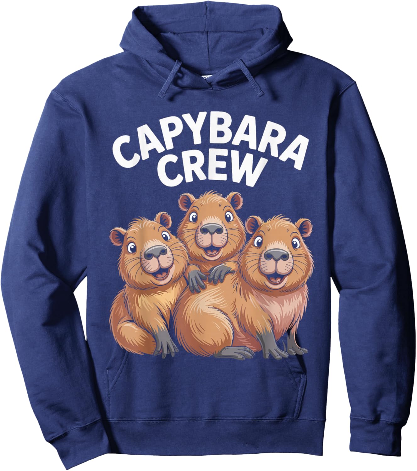 Capybara Crew Cartoon Funny Animal Themed Trio Retro Artwork Hoodie - Hoodie | Navy
