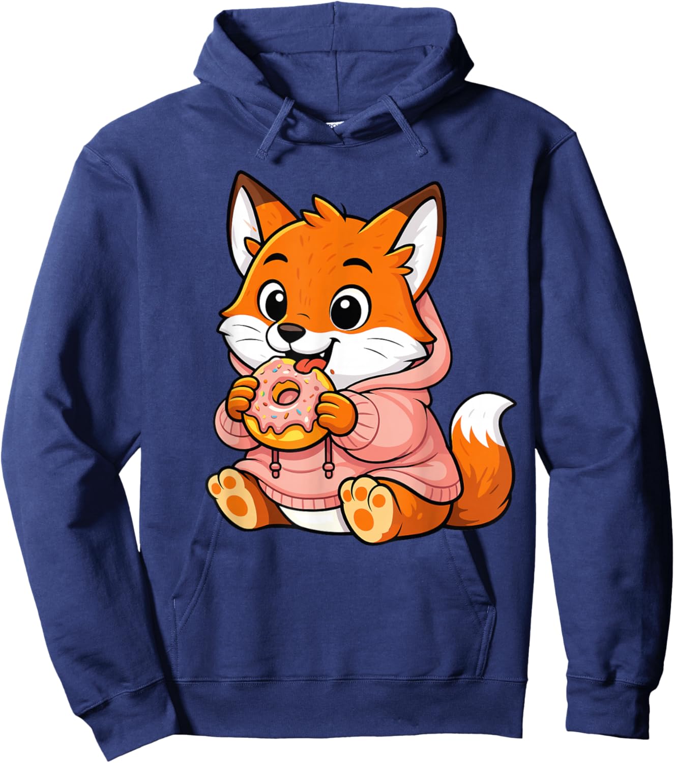 Fox Eating Donut Graphic Fox Kawaii Anime Hoodie - Hoodie | Navy