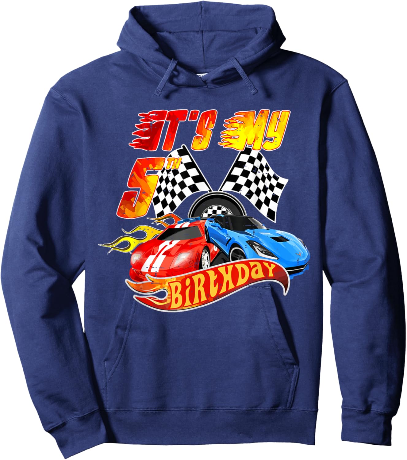 It's My 5th Birthday Kid 5 Year Old Race Car Birthday Racing Hoodie - Hoodie | Navy