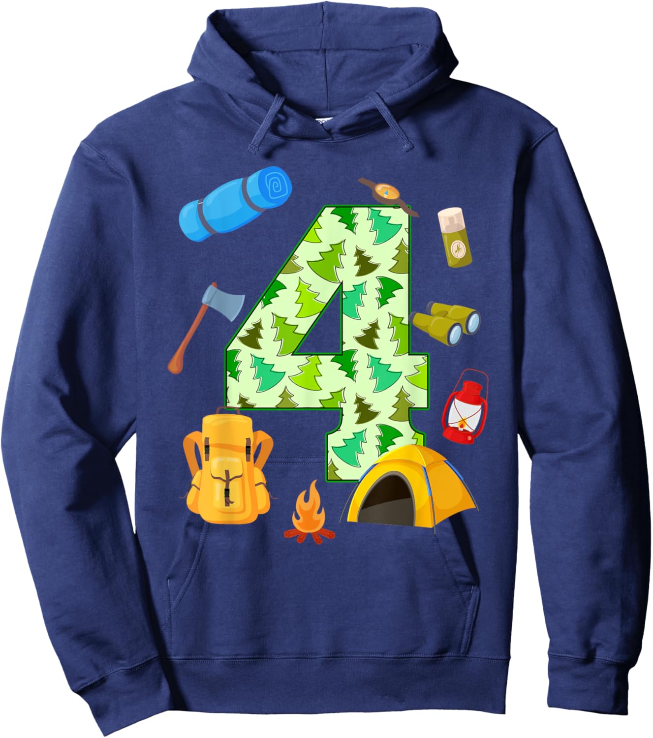 4th Birthday Camping Theme 4 Year Old Birthday Kids Hoodie - Hoodie | Navy