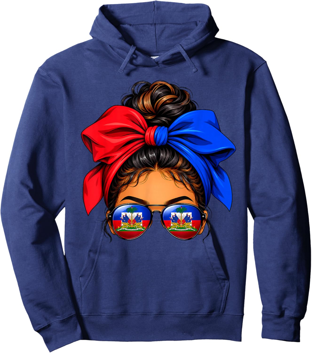 Haitian Queen Messy Bun Flag Day Haiti Independence Women Hoodie - Hoodie | Navy