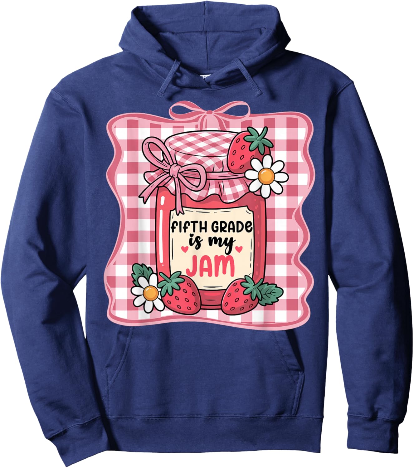Fifth Grade is My Jam Strawberry Cute 5th Grade Teacher Bow Hoodie - Hoodie | Navy