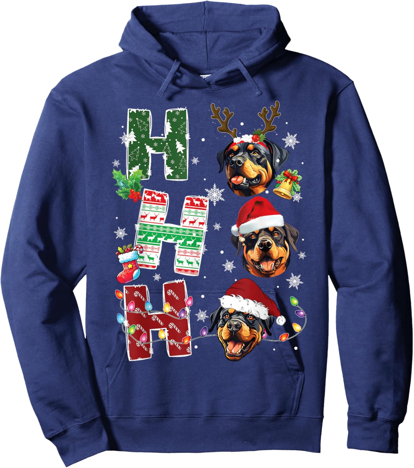 Ho Ho Ho Rottweiler Christmas Dogs Costume Pajamas Hoodie - Hoodie | Navy