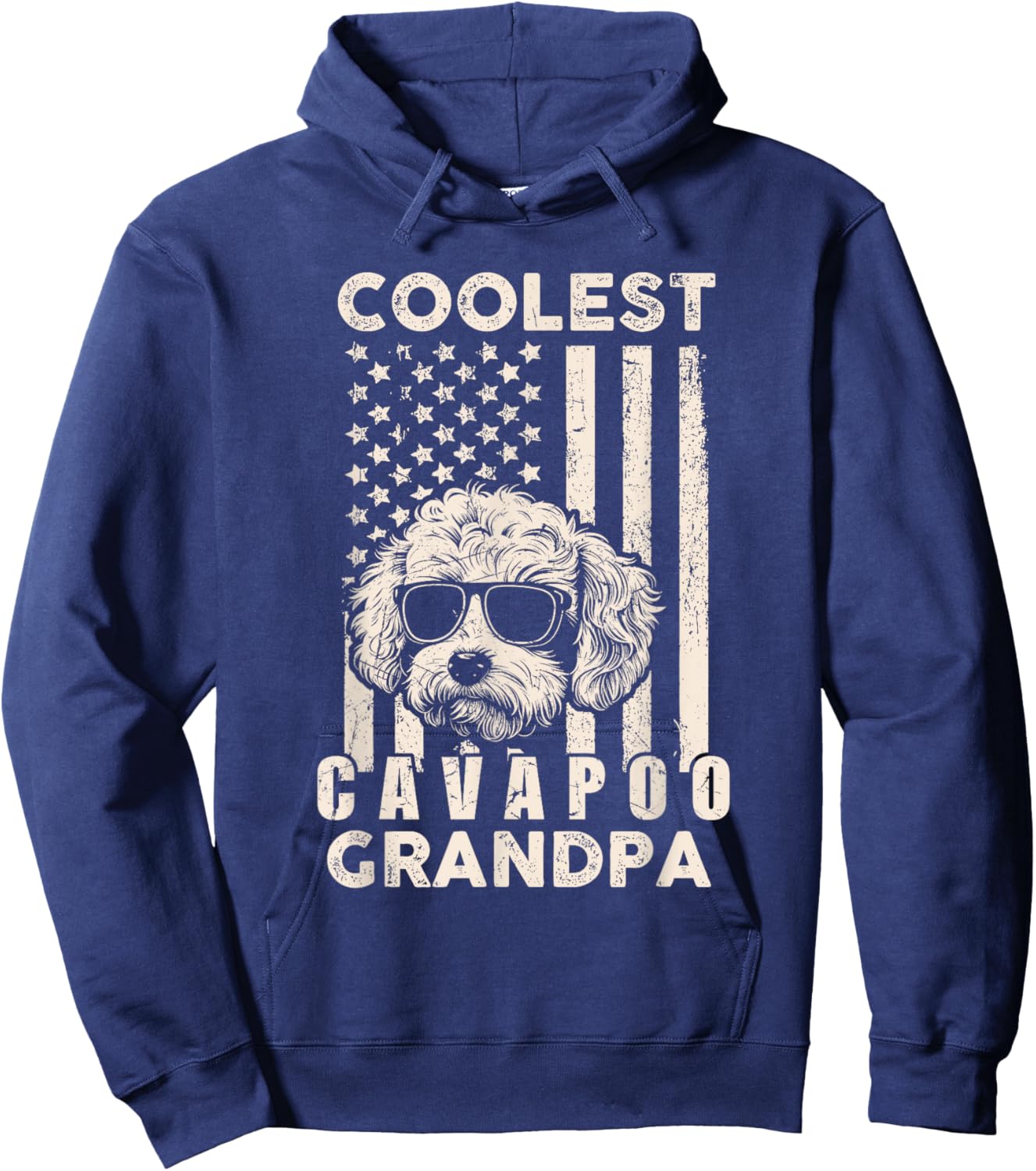 Coolest Cavapoo Grandpa Vintage American Flag Funny Dog Xmas Hoodie - Hoodie | Navy