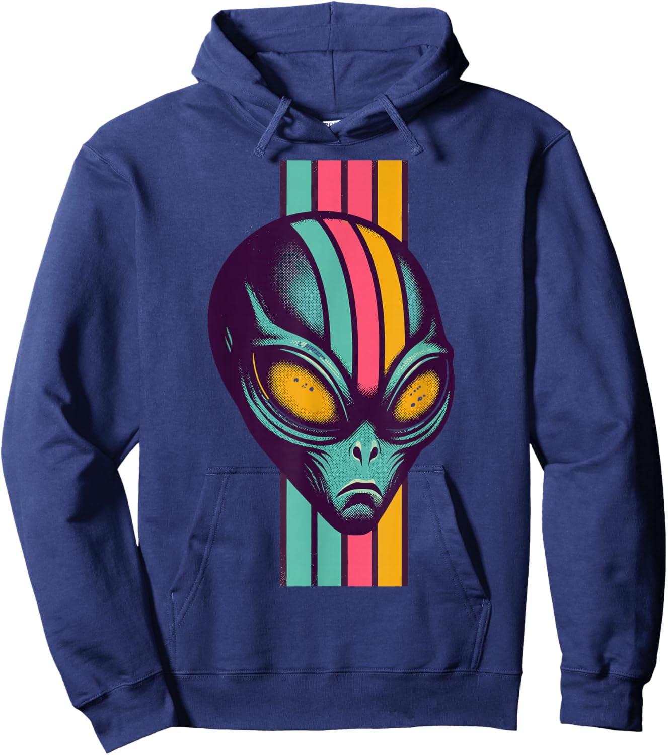 Cyber Alien Retro Vaporwave Aesthetic Head Space Galaxy UFO Hoodie - Hoodie | Navy